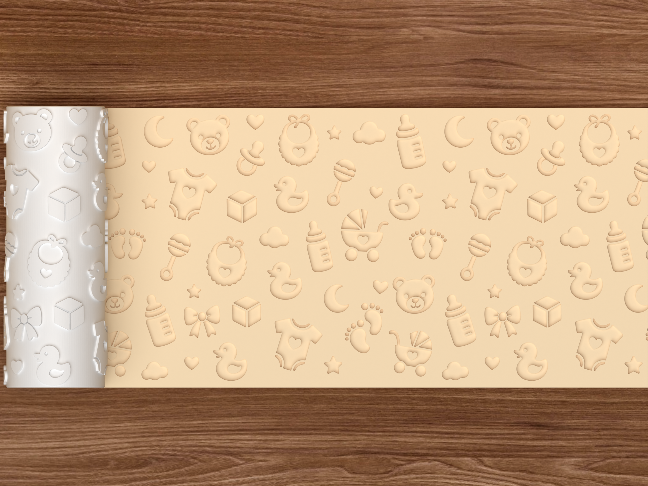 Baby Shower Textured Roller STL File - 02 wide shot deboss