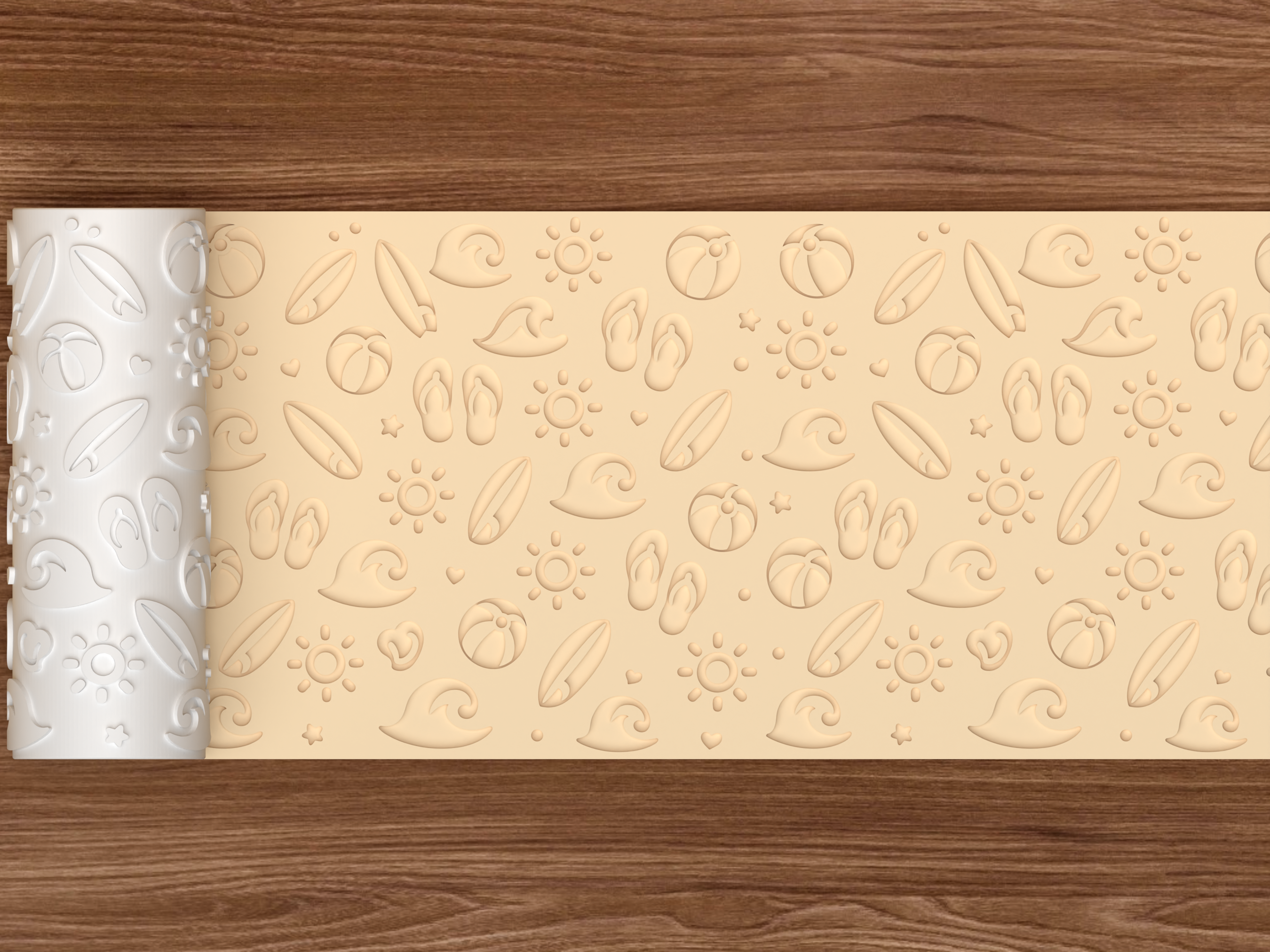 Beach Summer Textured Roller STL File - 02 wide shot deboss