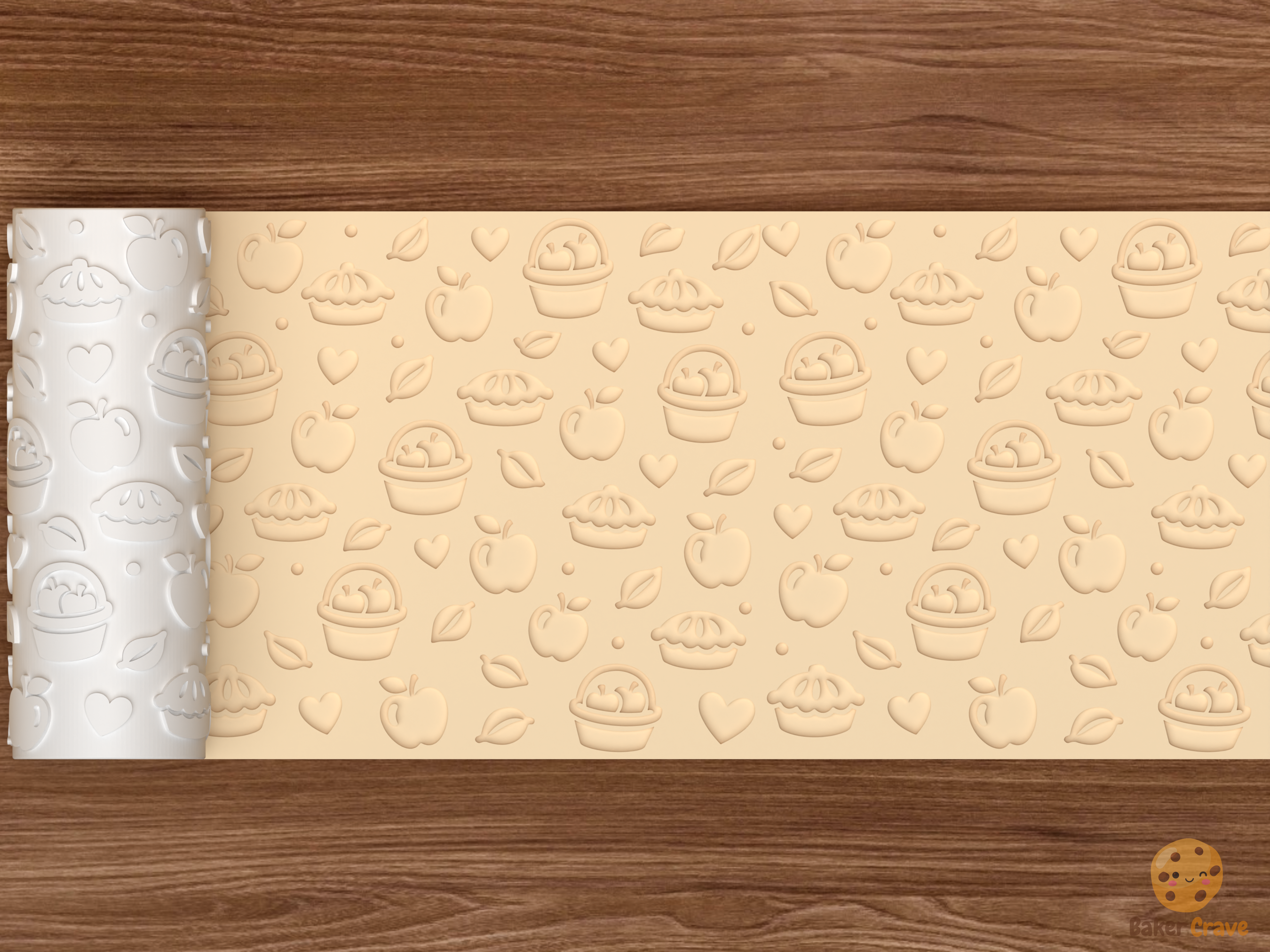 Apple Pie Orchard Textured Roller STL File - 02 wide shot deboss