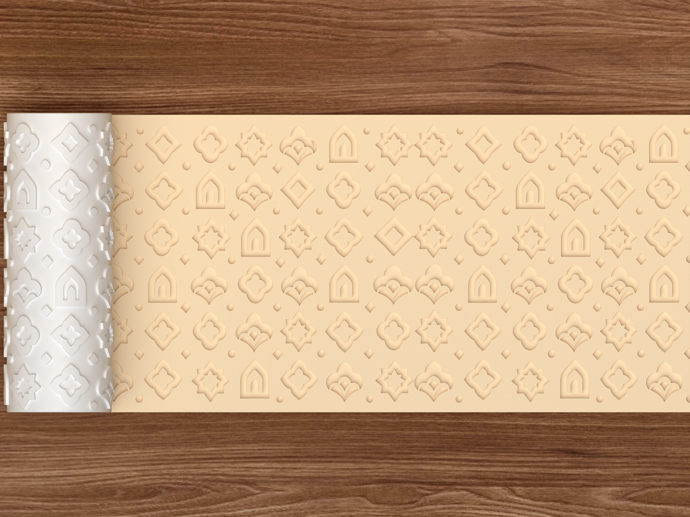 Moroccan Islamic Geometry Textured Roller STL File - 02 wide shot deboss