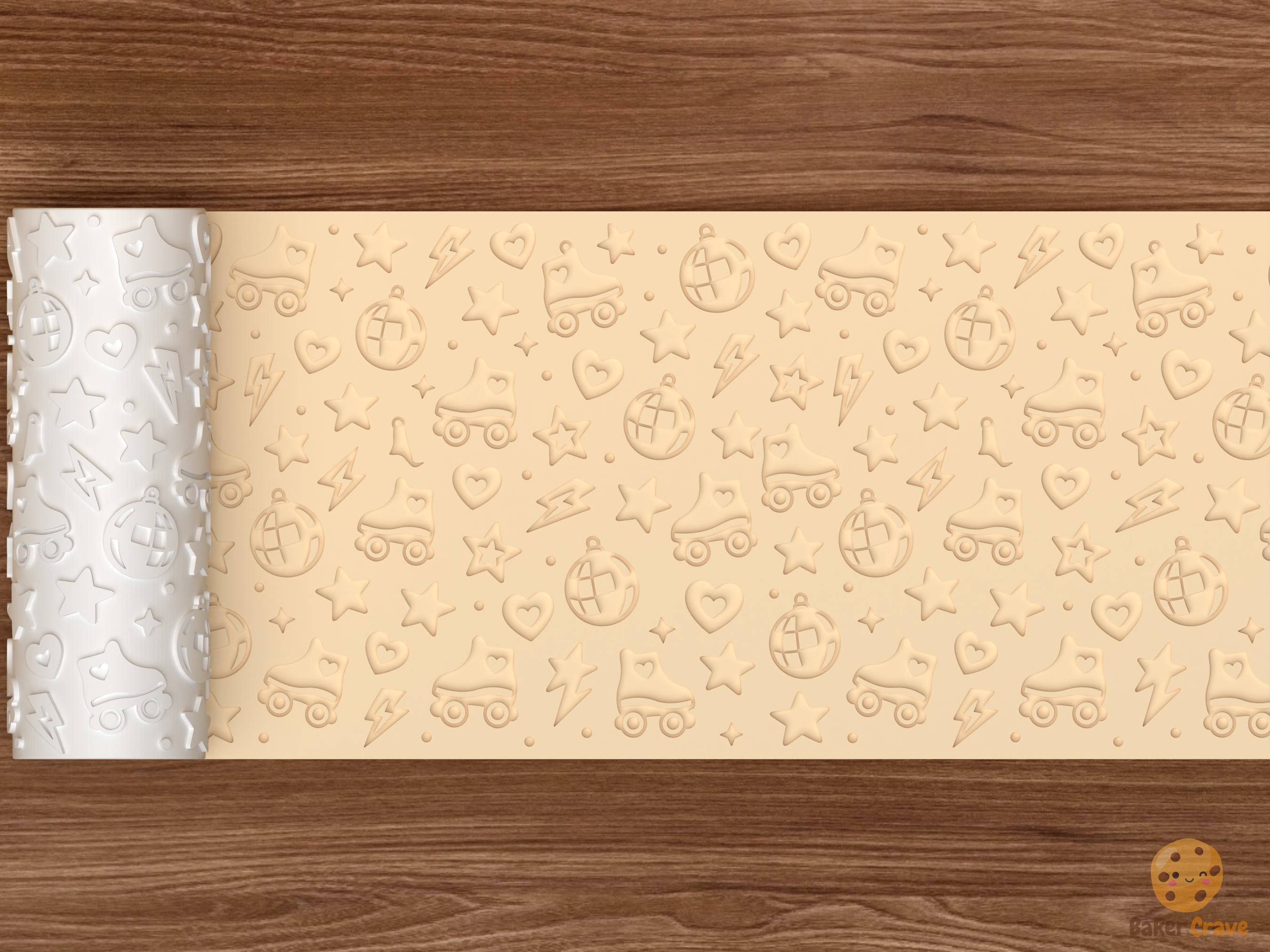 Retro Roller Disco Textured Roller STL File - 02 wide shot deboss