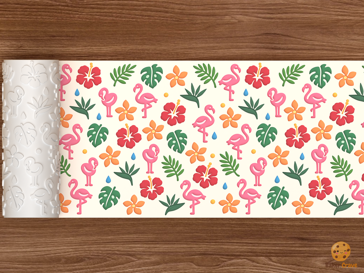 Tropical Flamingo Hibiscus Textured Roller STL File