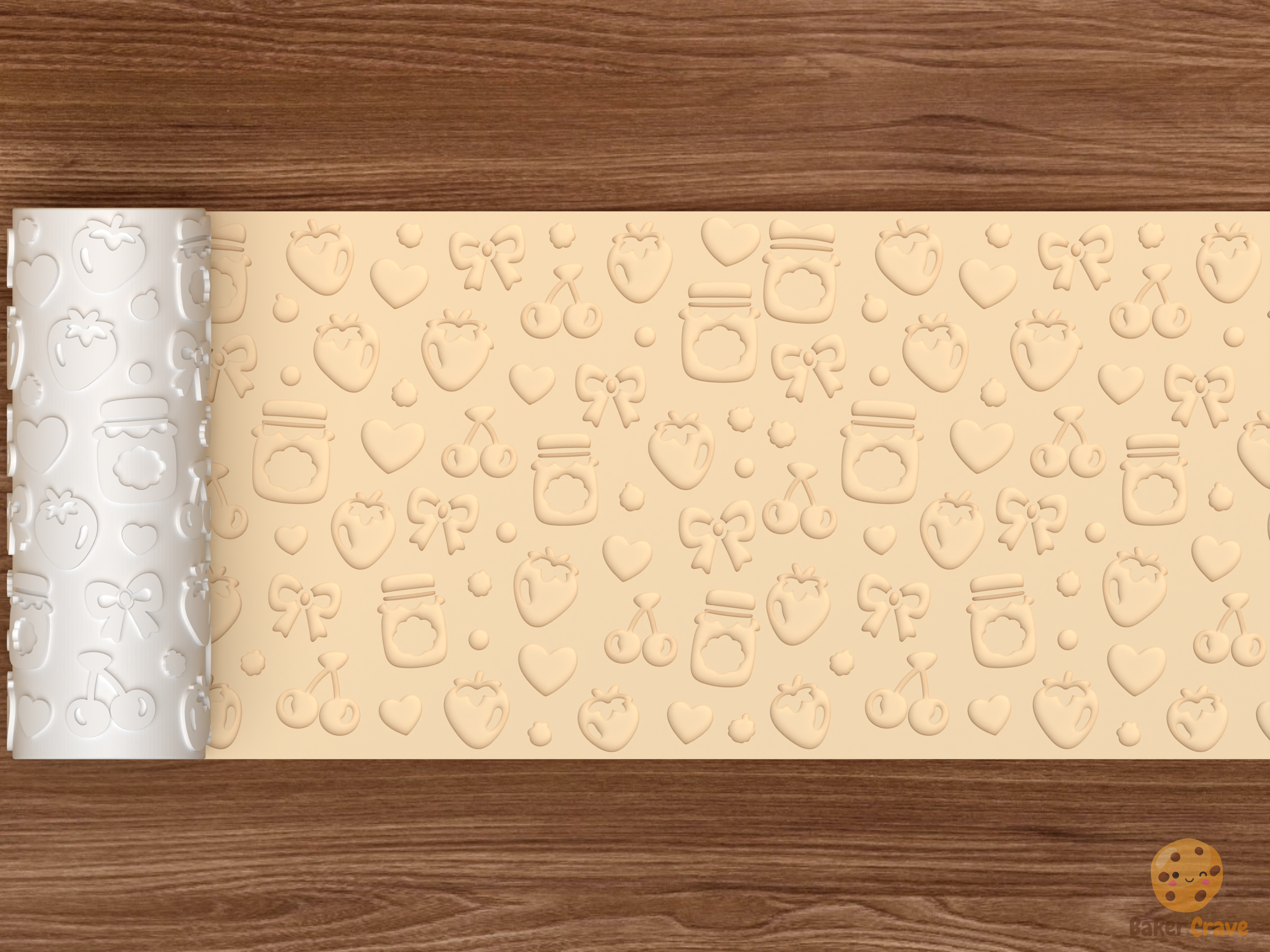 Berry Sweet Jam Textured Roller STL File - 02 wide shot deboss
