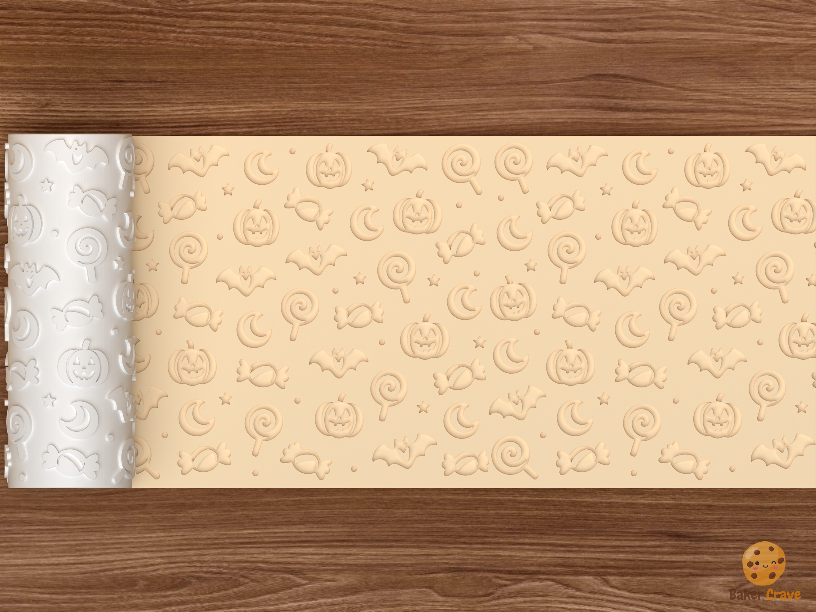 Haunted Lollipop Swirl Textured Roller STL File - 02 wide shot deboss