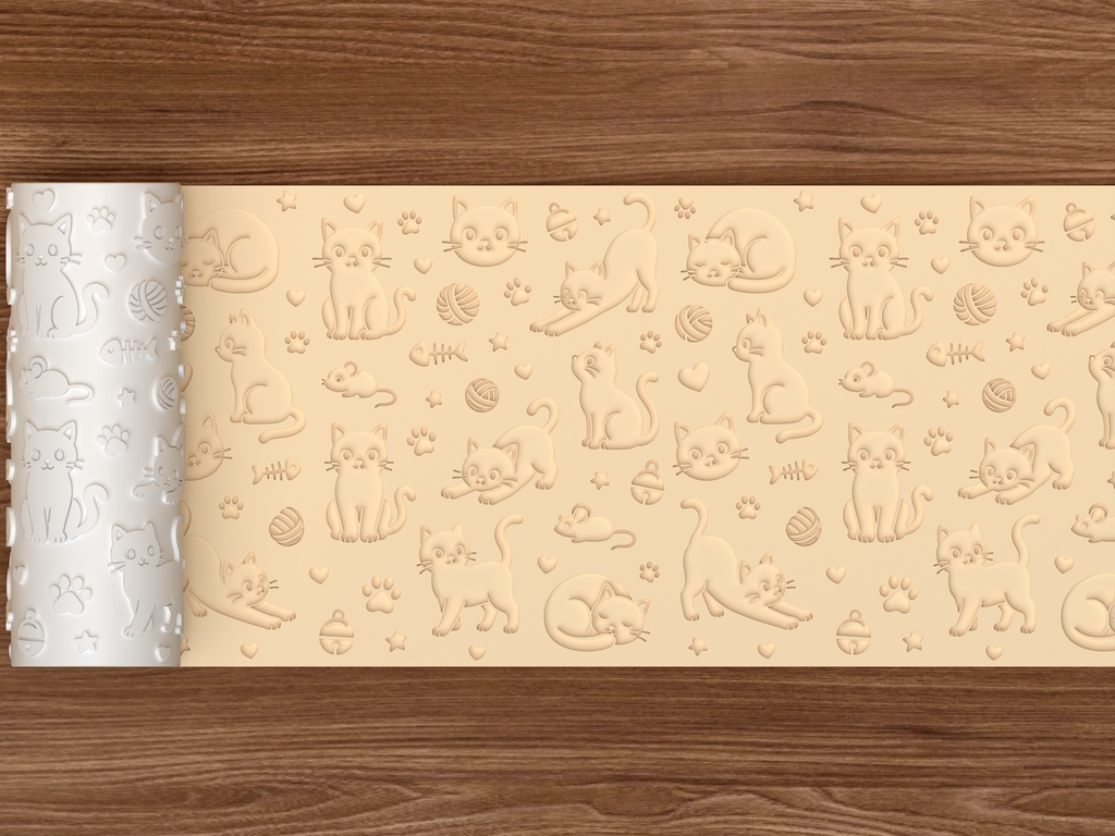 Cat Textured Roller STL File - 02 wide shot deboss