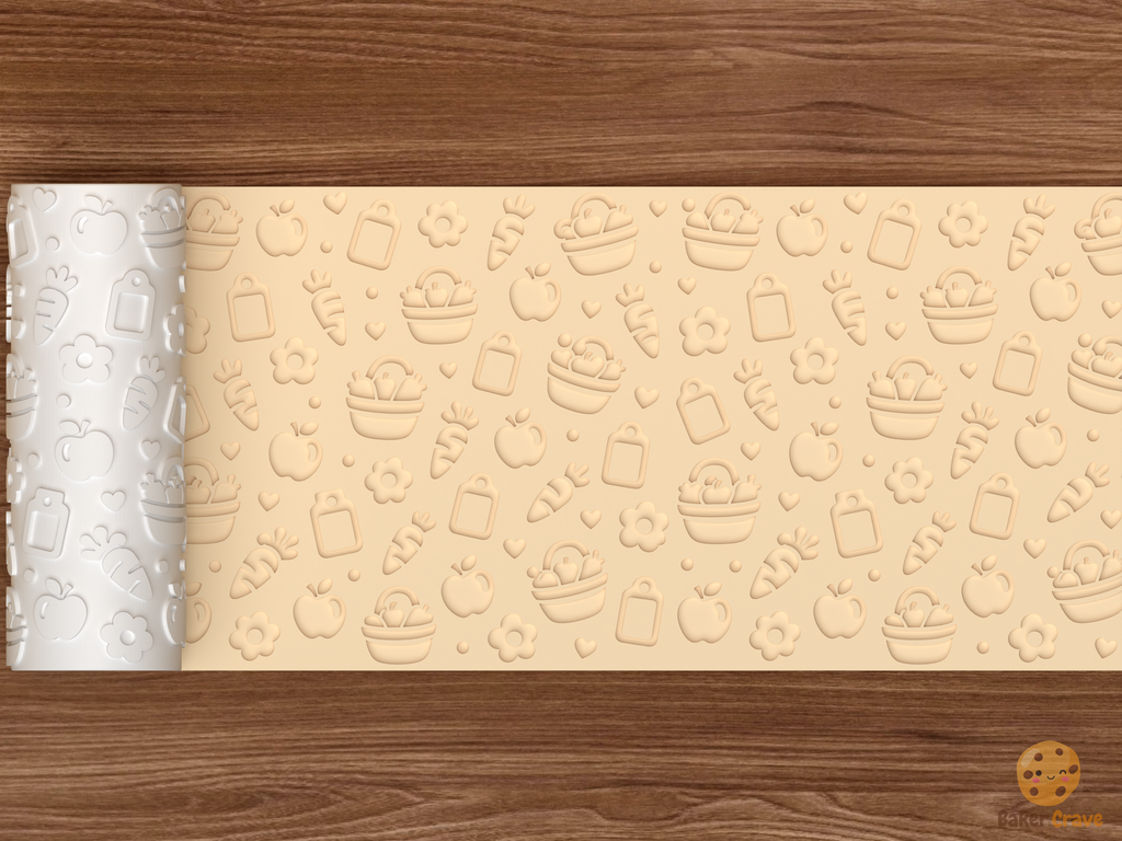 Farmers Market Harvest Textured Roller STL File - 02 wide shot deboss