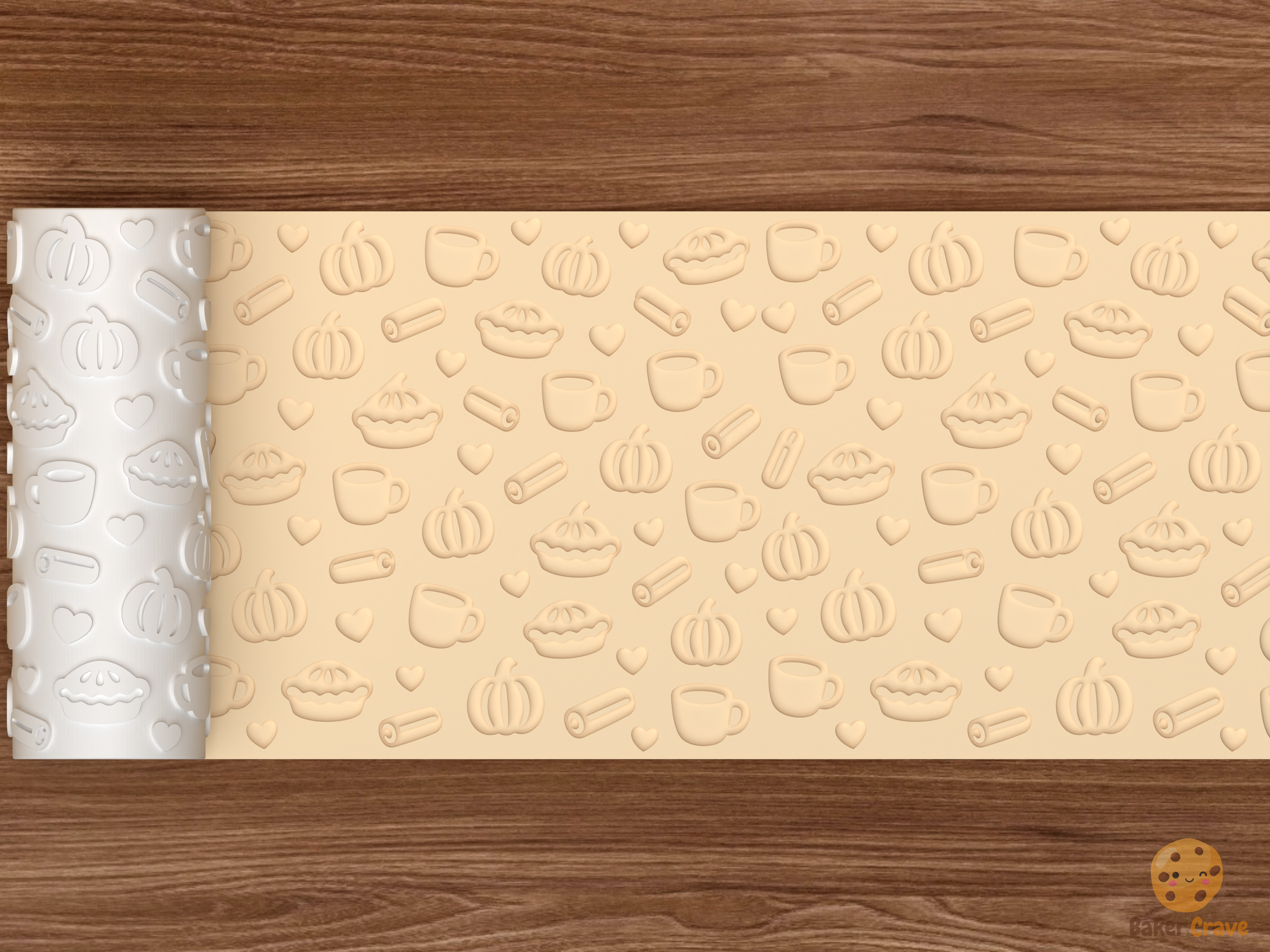 Cozy Fall Baking Textured Roller STL File - 02 wide shot deboss