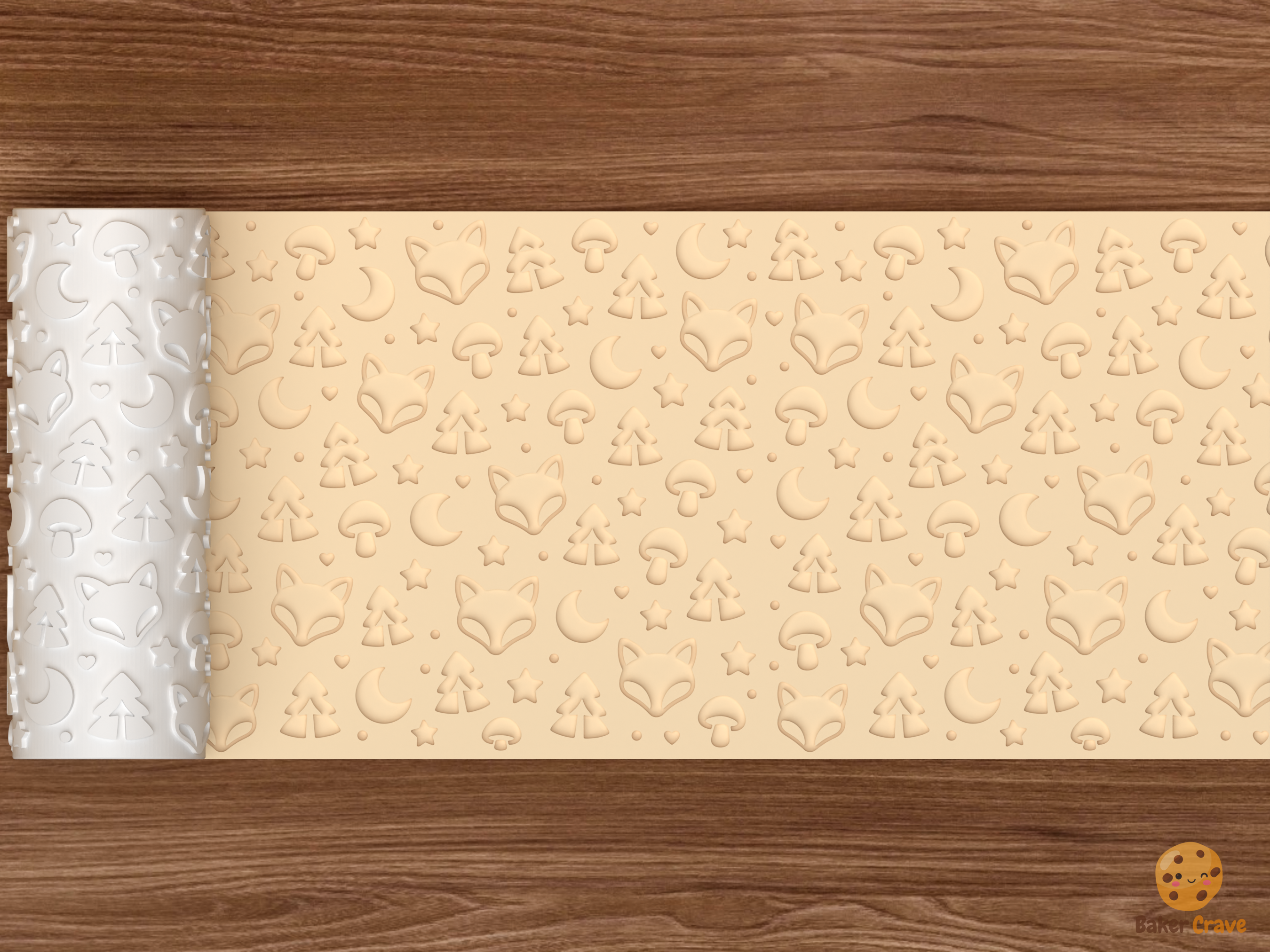 Fox Woodland Textured Roller STL File - 02 wide shot deboss