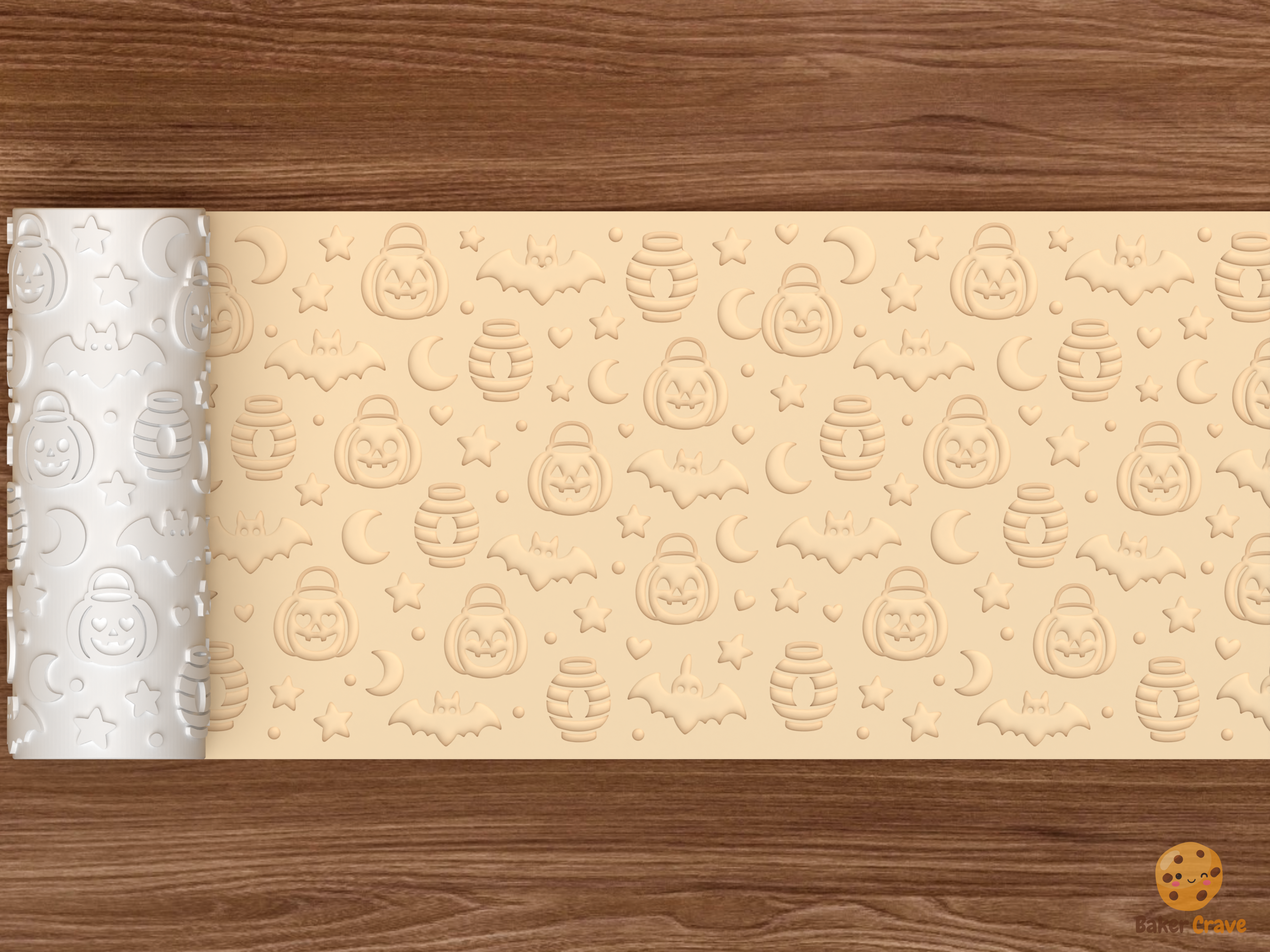 Pumpkin Lantern Parade Textured Roller STL File - 02 wide shot deboss