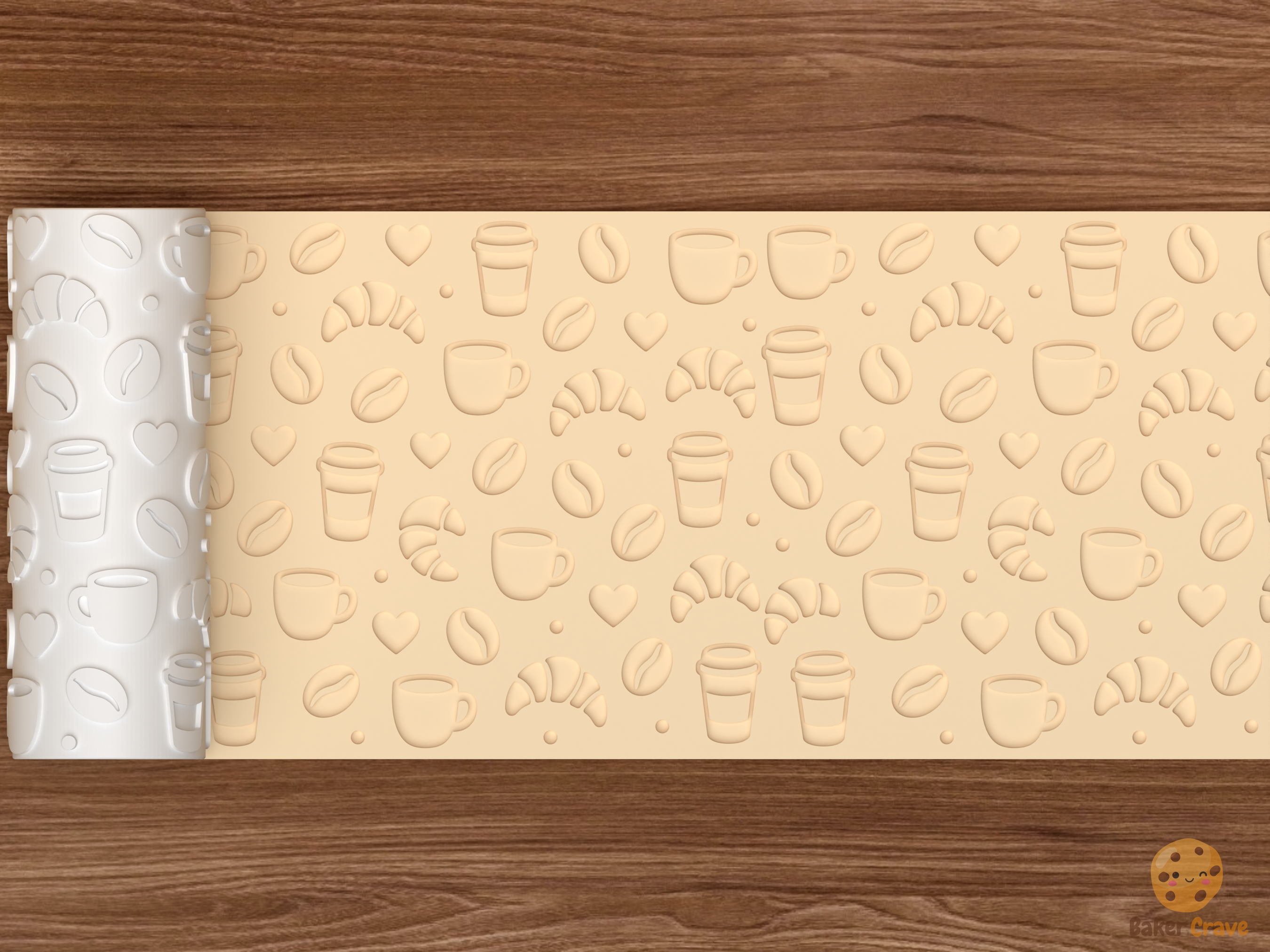 Coffee Shop Pastry Textured Roller STL File - 02 wide shot deboss