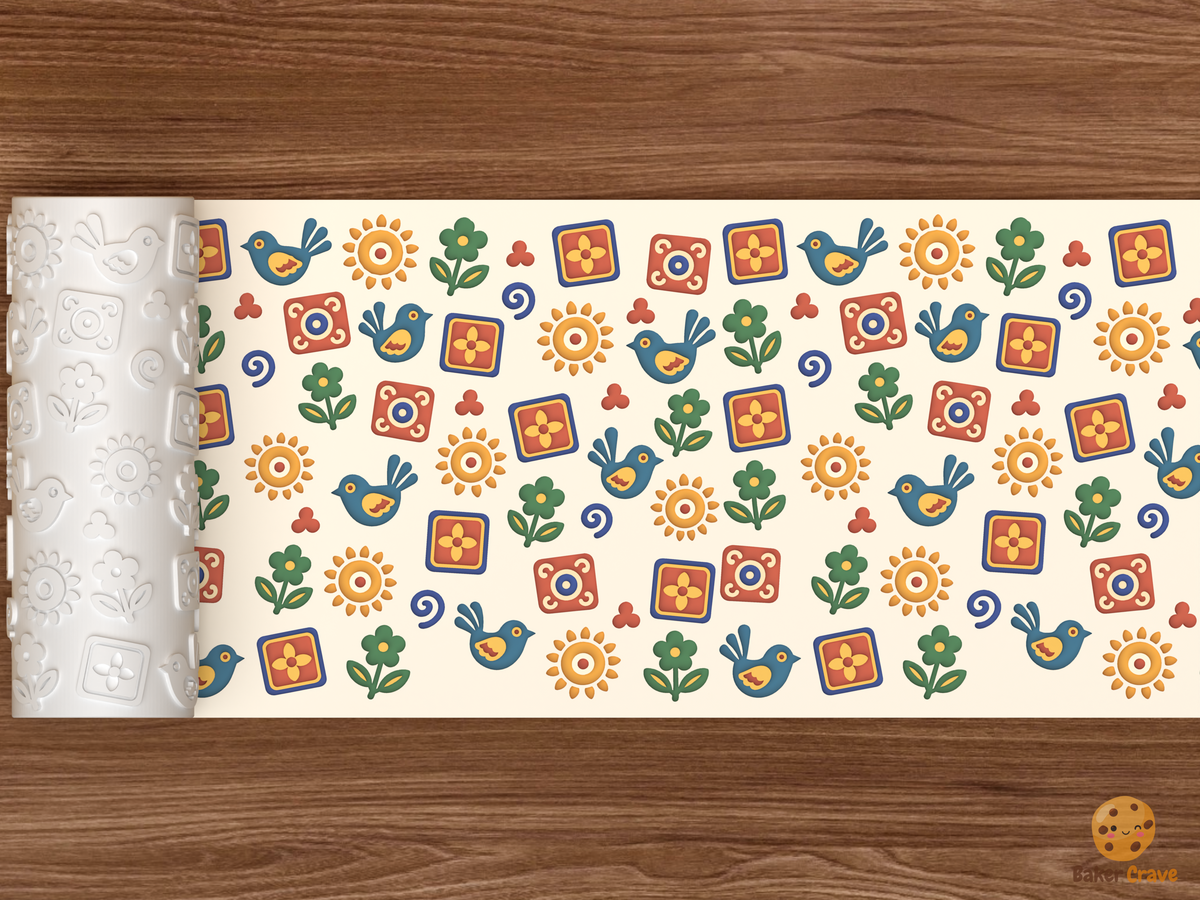 Mexican Talavera Tile Motifs Textured Roller STL File