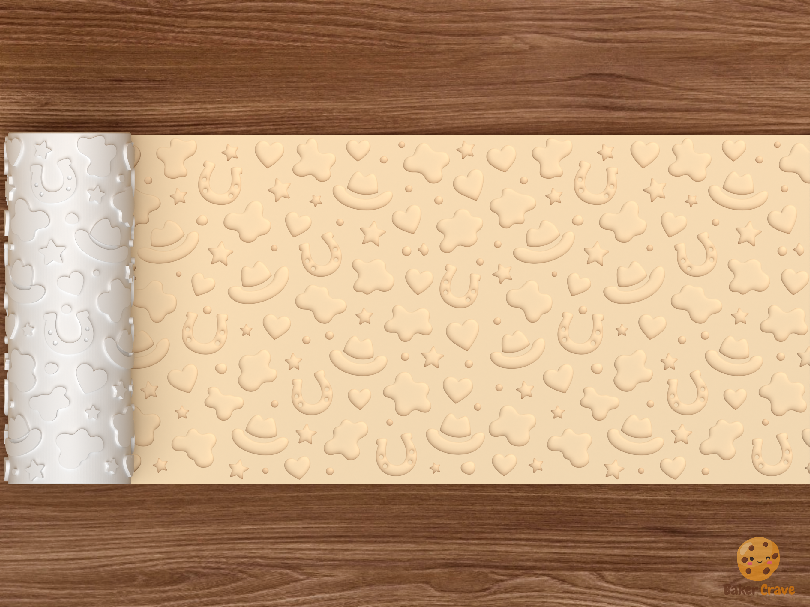 Cow Print Western Textured Roller STL File - 02 wide shot deboss