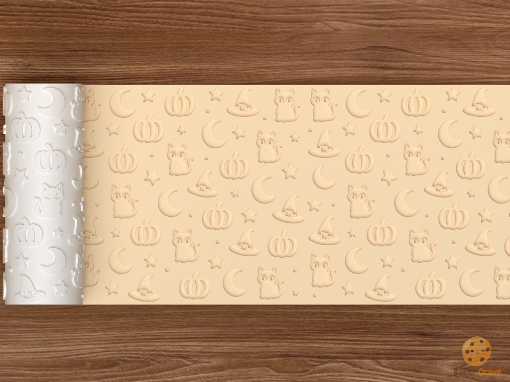 Halloween Witch Cat Textured Roller STL File - 02 wide shot deboss