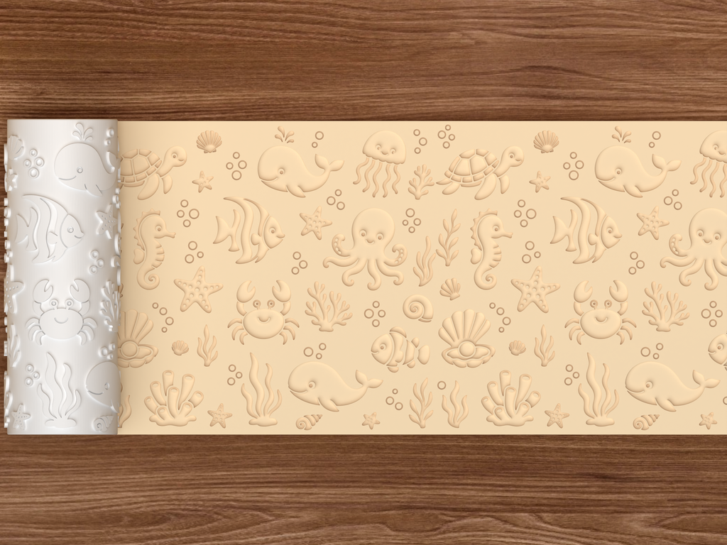 Ocean Animals Textured Roller STL File - 02 wide shot deboss