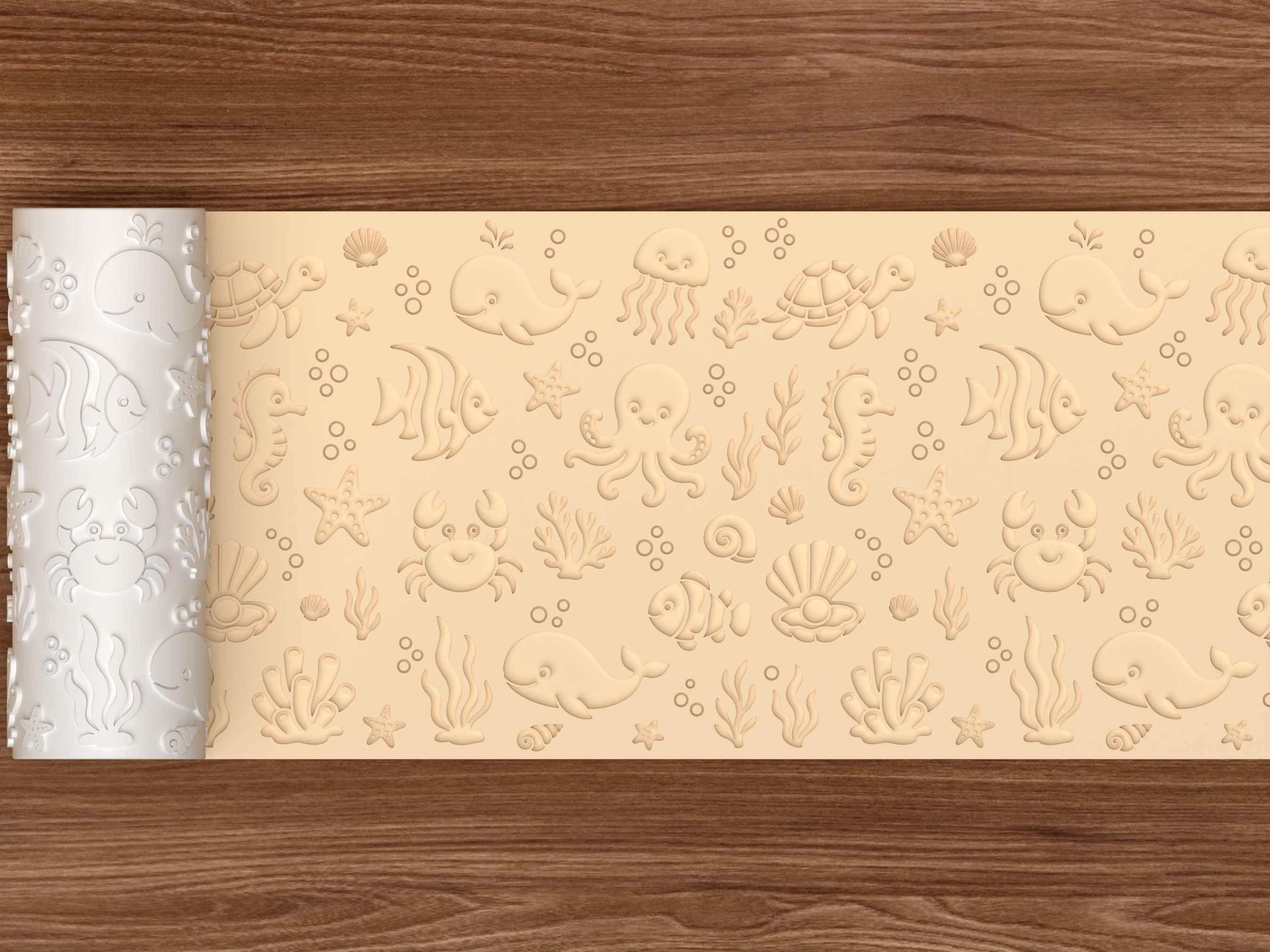 Ocean Animals Textured Roller STL File - 02 wide shot deboss