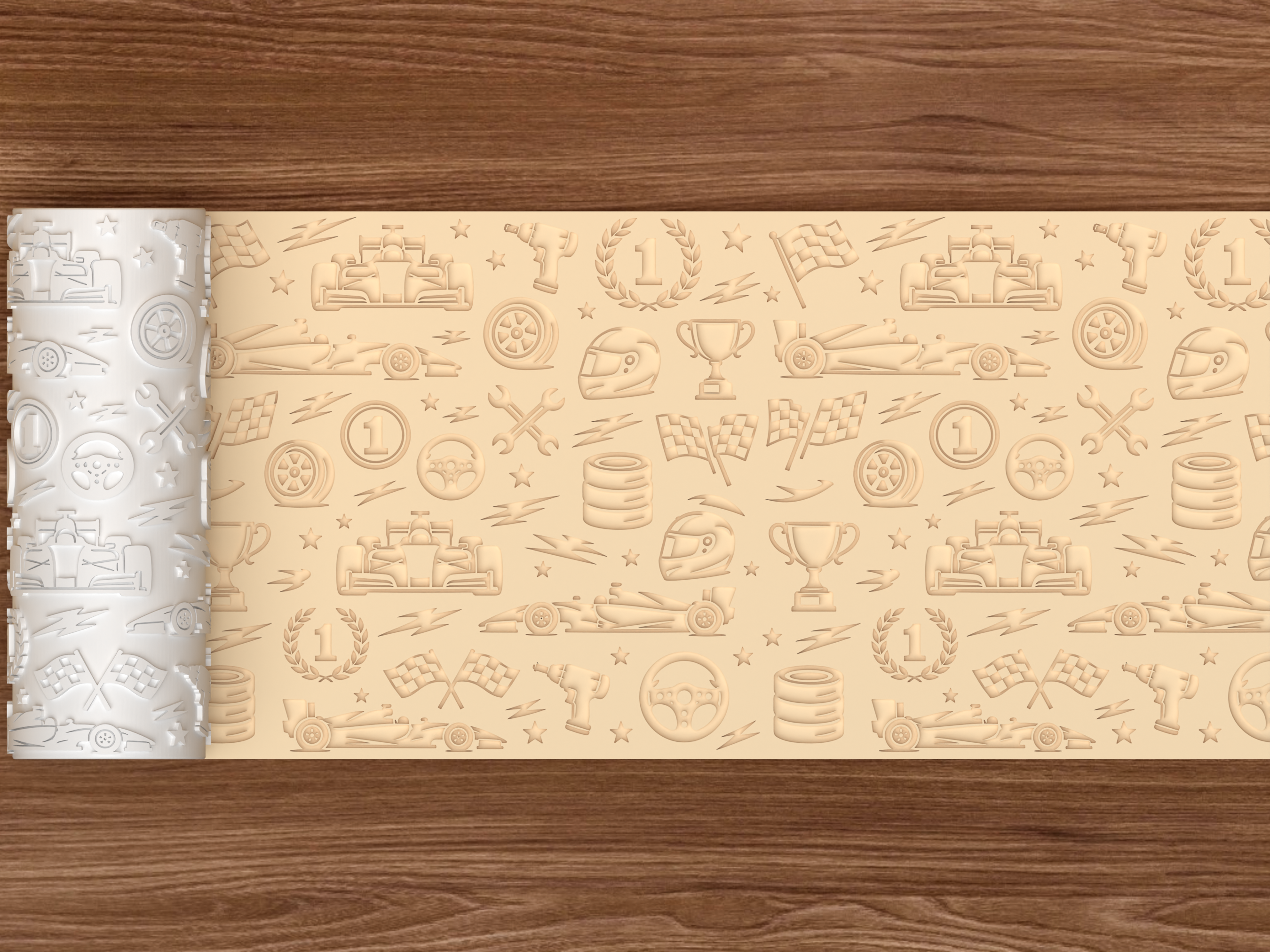 Formula Racing Textured Roller STL File - 02 wide shot deboss