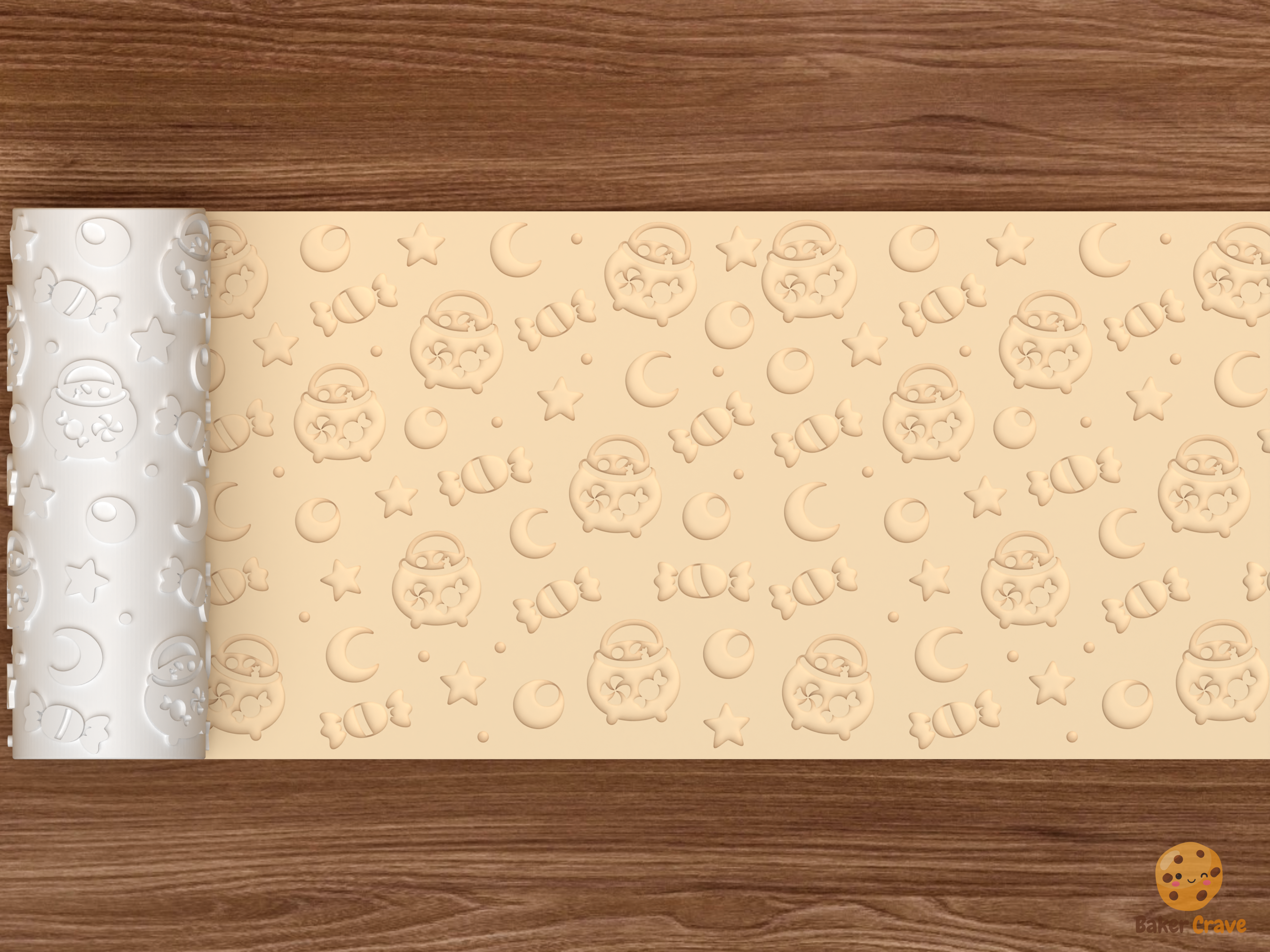 Candy Cauldron Textured Roller STL File - 02 wide shot deboss