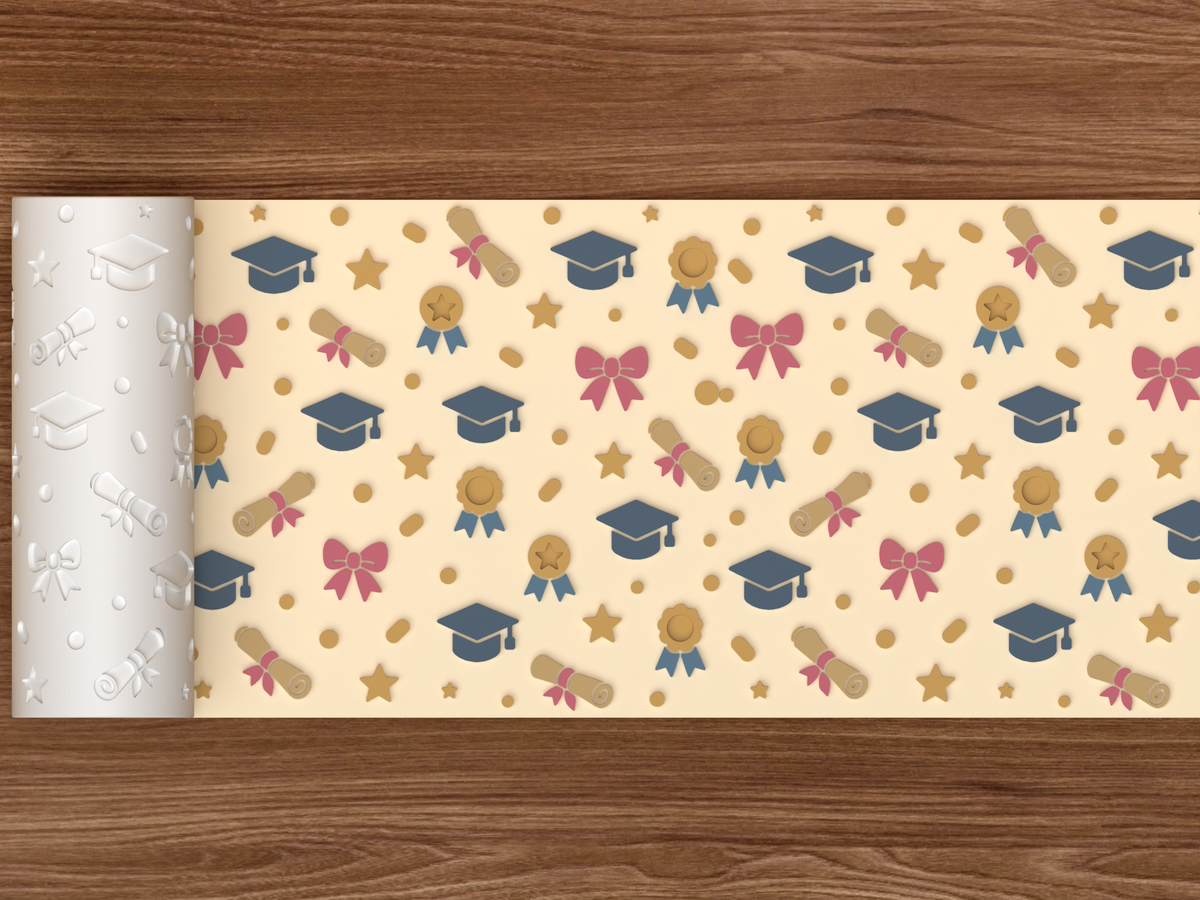 Graduation Celebration Textured Roller STL File - 02 wide shot emboss colored