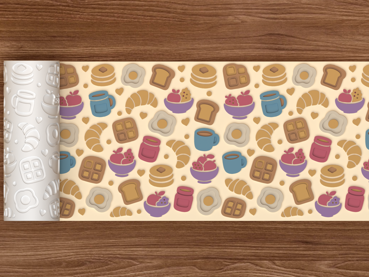 Breakfast Brunch Textured Roller STL File - 02 wide shot emboss colored