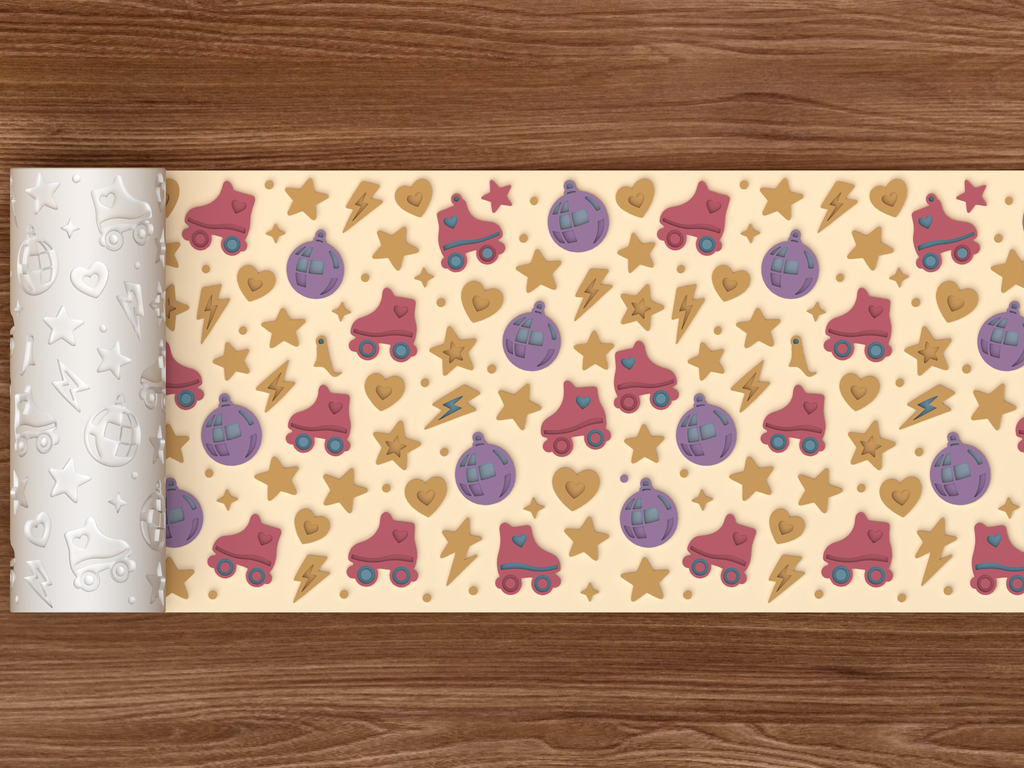 Retro Roller Disco Textured Roller STL File - 02 wide shot emboss colored