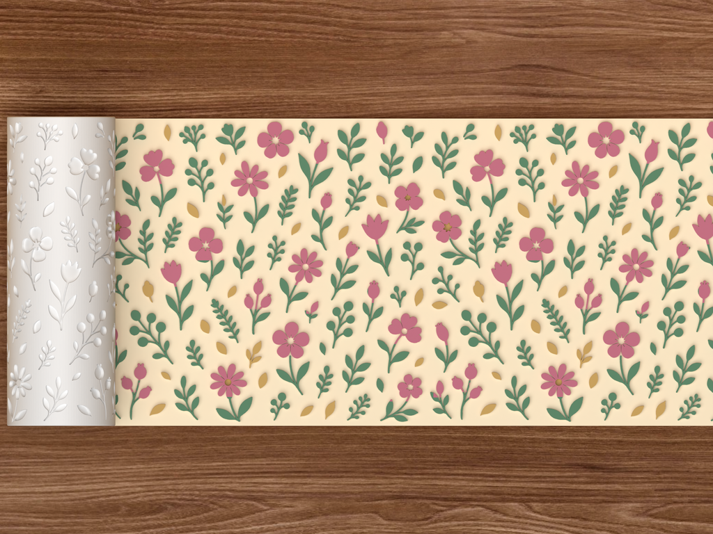 Botanical Wildflower Textured Roller STL File - 02 wide shot emboss colored