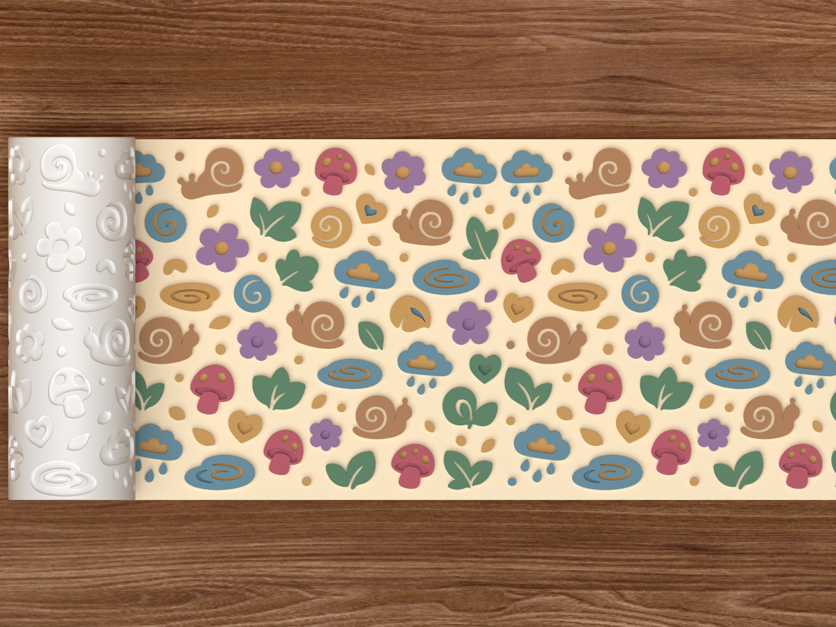 Snail Garden Textured Roller STL File - 02 wide shot emboss colored