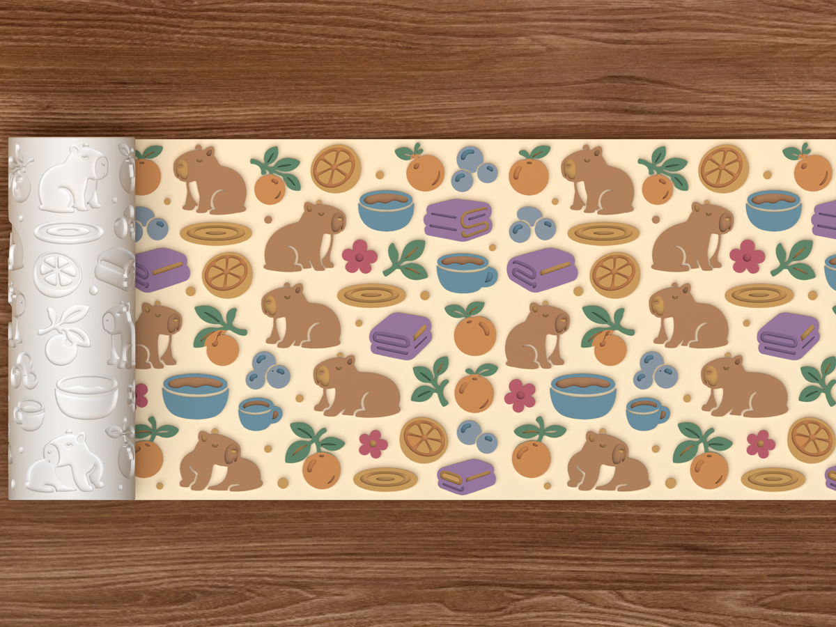 Capybara Citrus Bath Textured Roller STL File - 02 wide shot emboss colored