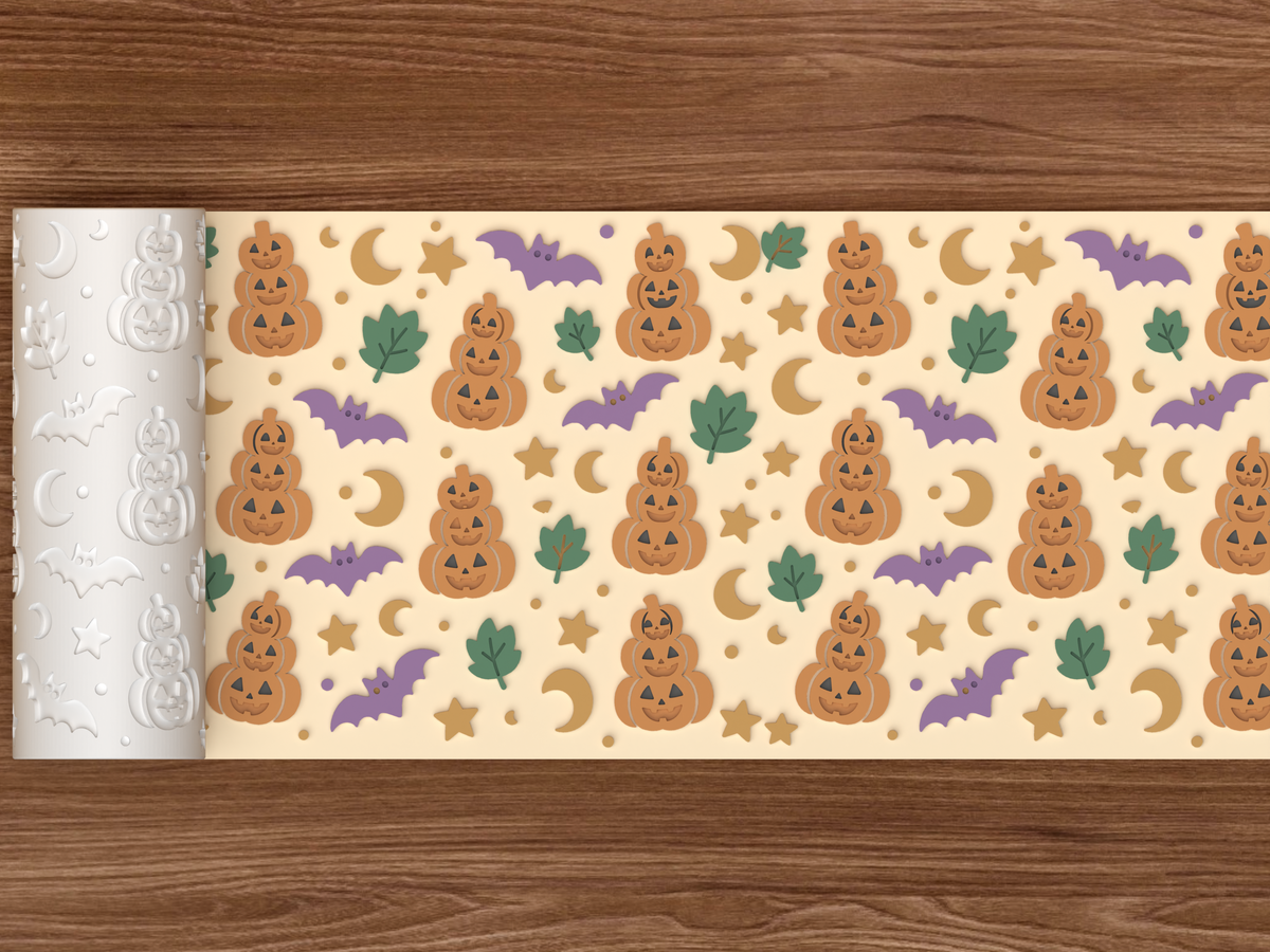 Jack O Lantern Stack Textured Roller STL File - 02 wide shot emboss colored