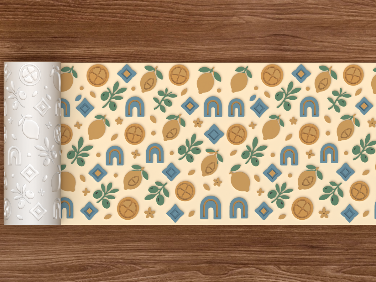 Mediterranean Citrus Textured Roller - 02 wide shot emboss colored