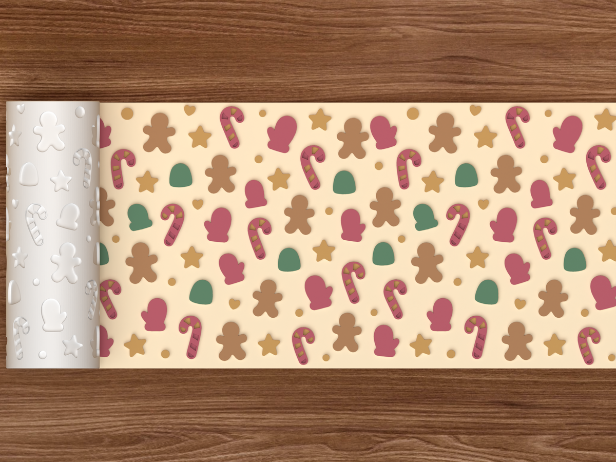 Christmas Cookie Icons Textured Roller STL File - 02 wide shot emboss colored