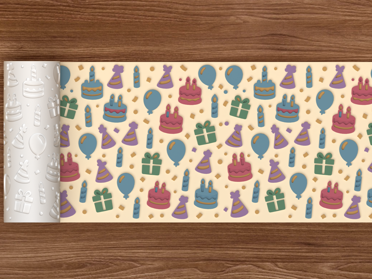 Birthday Party Celebration Textured Roller - 02 wide shot emboss colored