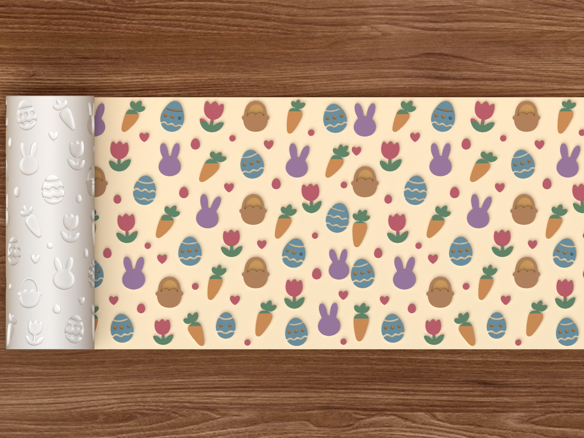Easter Bunny Garden Textured Roller STL File - 02 wide shot emboss colored