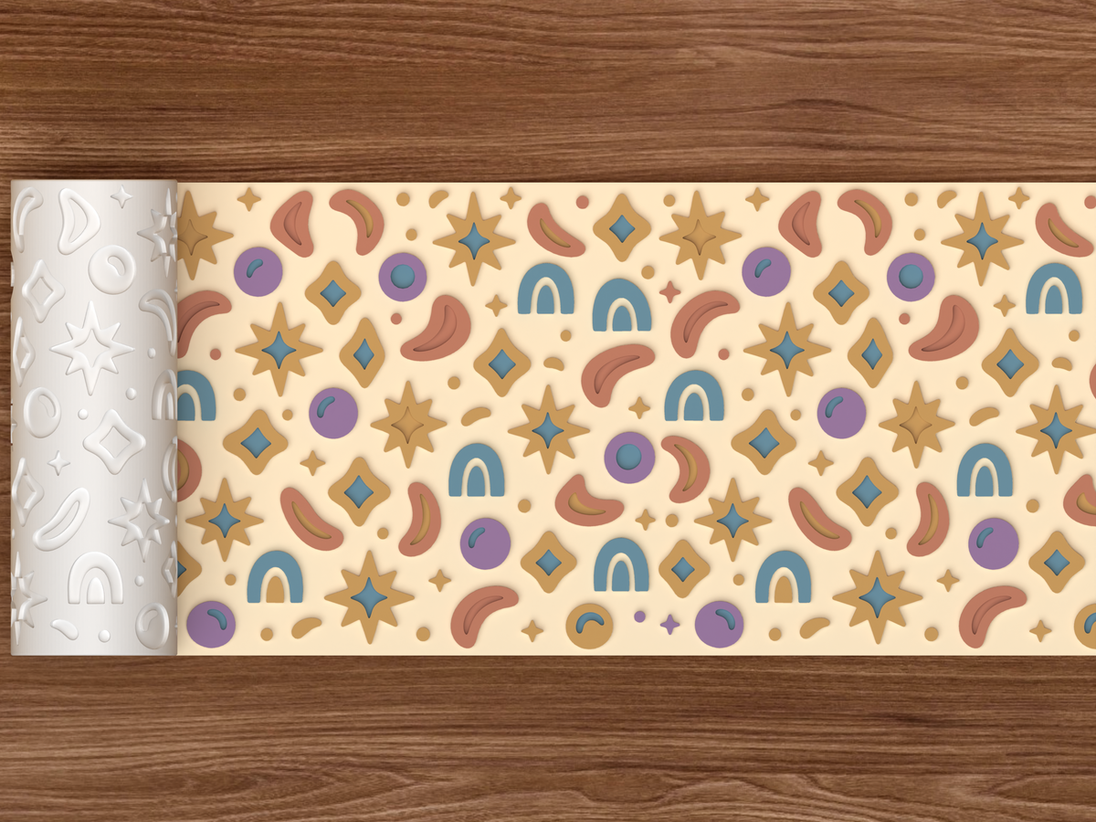 Boho Celestial Rainbow Textured Roller STL File - 02 wide shot emboss colored