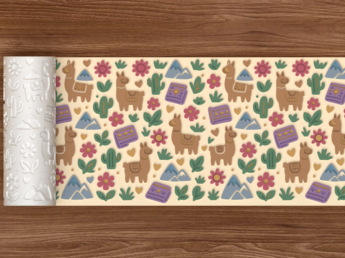 Llama Meadow Textured Roller STL File - 02 wide shot emboss colored