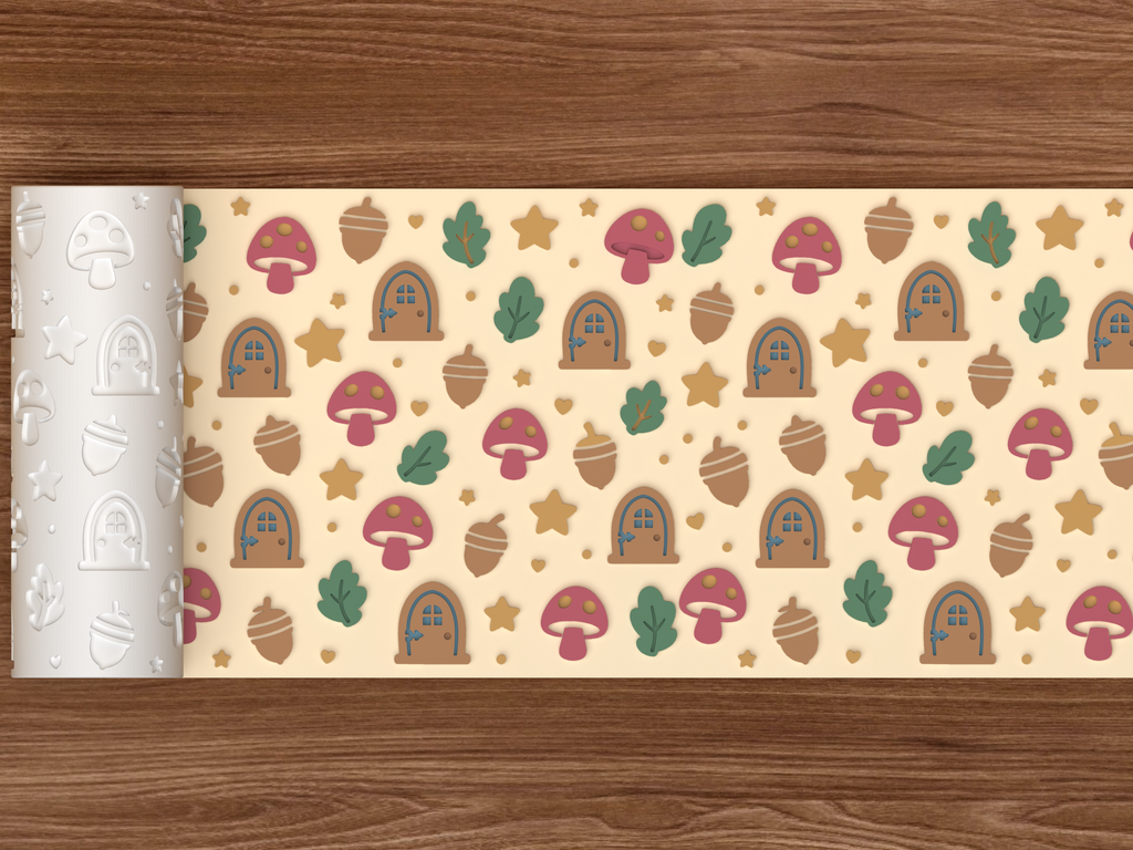 Woodland Fairy Garden Textured Roller STL File - 02 wide shot emboss colored