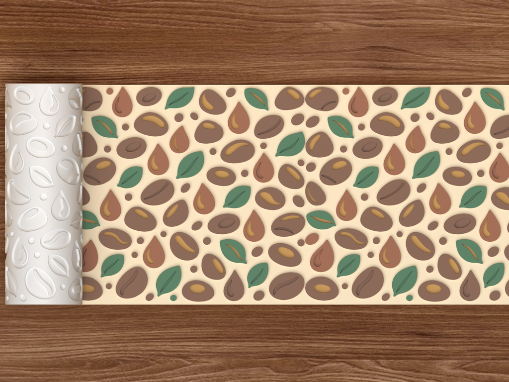 Coffee Bean Botanical Textured Roller STL File - 02 wide shot emboss colored