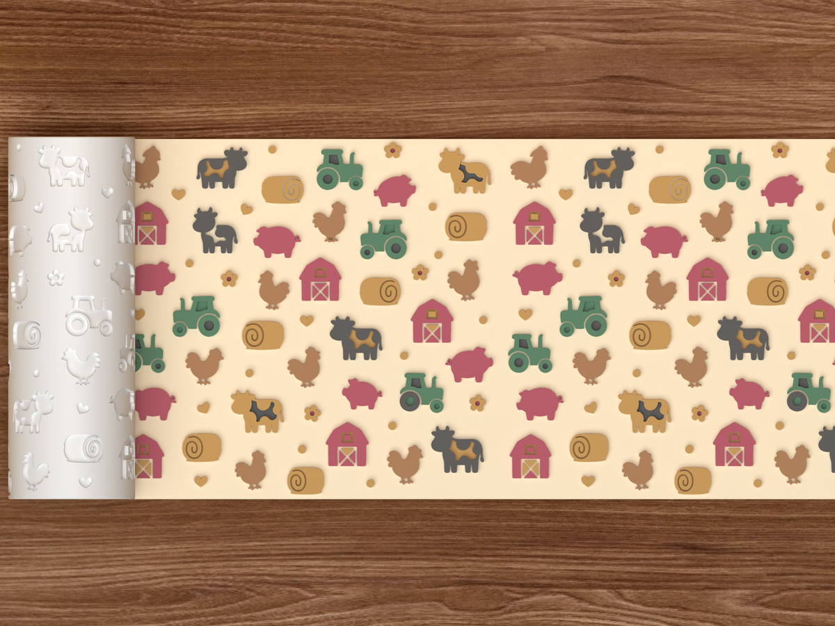 Barnyard Farm Textured Roller STL File - 02 wide shot emboss colored