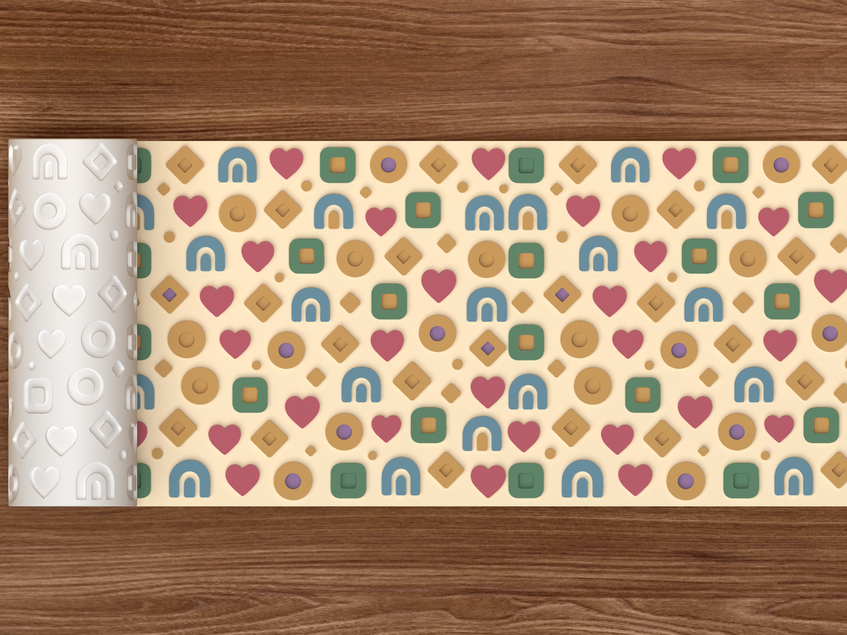 Retro Boho Geometric Textured Roller STL File - 02 wide shot emboss colored