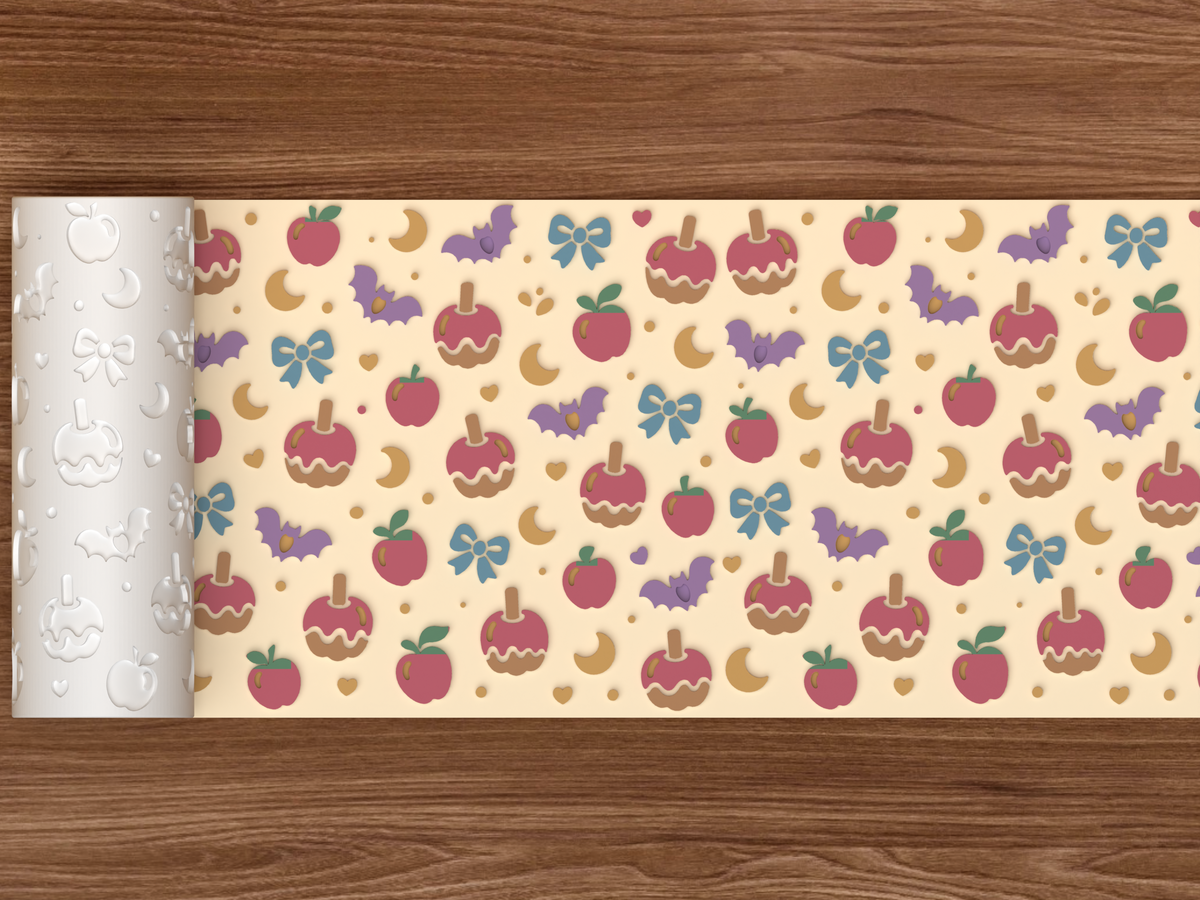 Caramel Apple Bats Textured Roller STL File - 02 wide shot emboss colored
