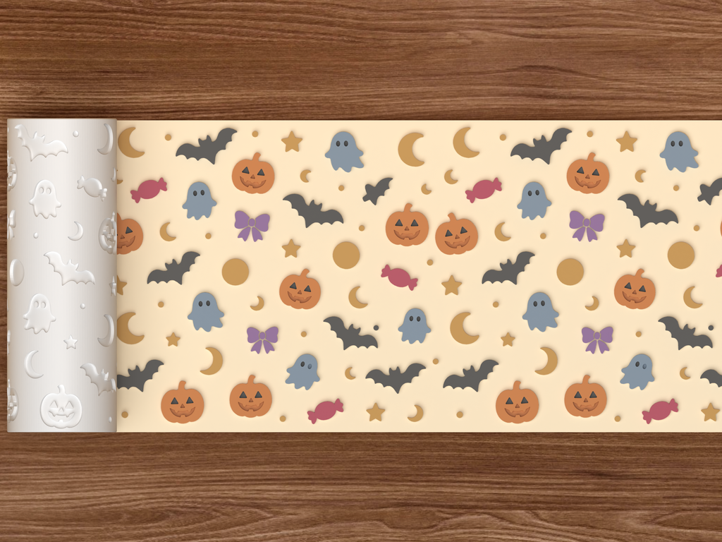 Halloween Spooky Icons Textured Roller STL File - 02 wide shot emboss colored