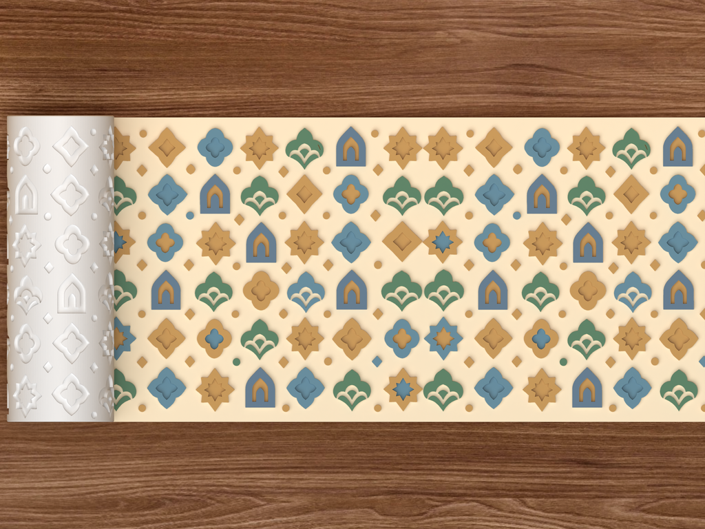 Moroccan Islamic Geometry Textured Roller STL File - 02 wide shot emboss colored