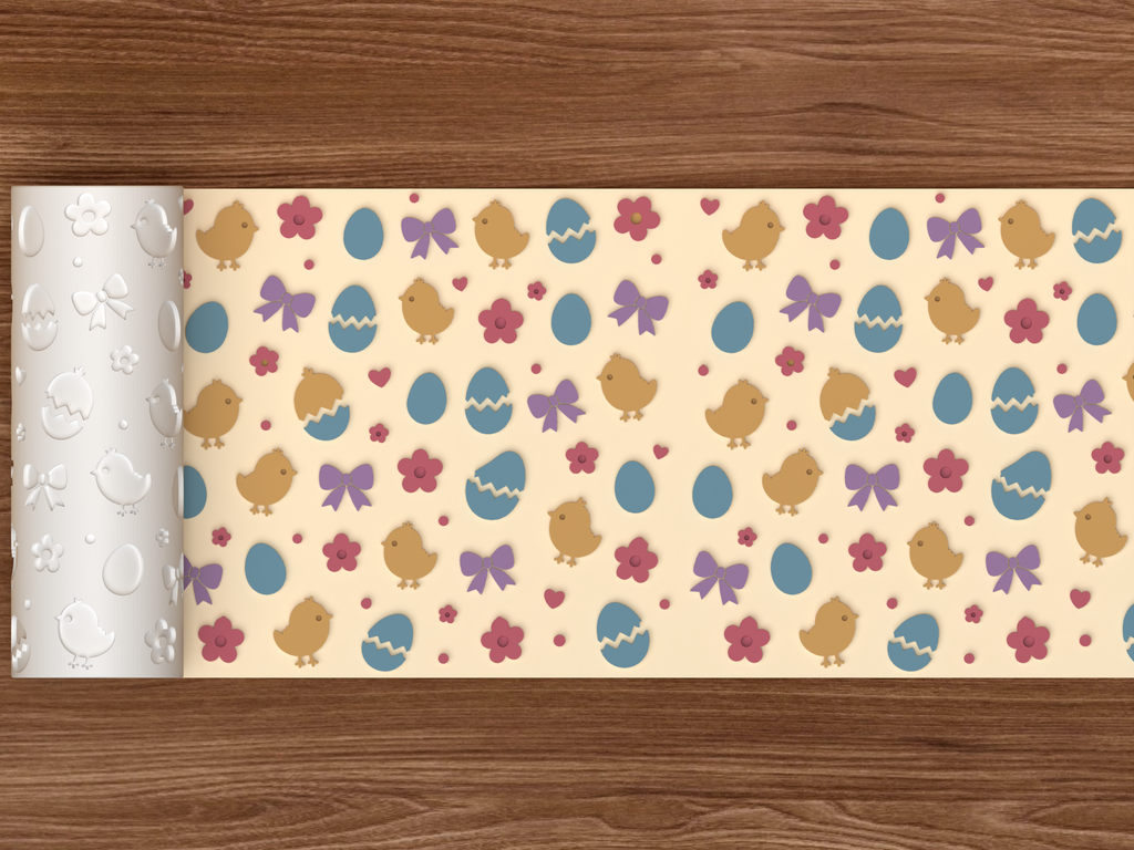 Easter Chick Textured Roller STL File - 02 wide shot emboss colored