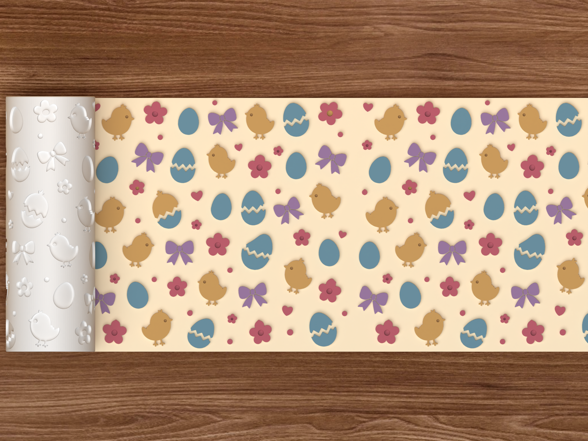 Easter Chick Textured Roller STL File - 02 wide shot emboss colored