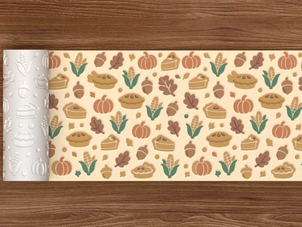 Thanksgiving Harvest Textured Roller STL File - 02 wide shot emboss colored