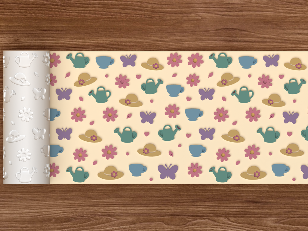 Spring Garden Tea Party Textured Roller STL File - 02 wide shot emboss colored