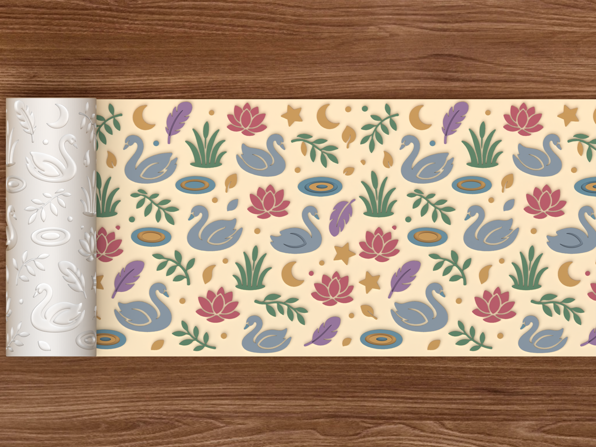 Swan Lake Garden Textured Roller STL File - 02 wide shot emboss colored