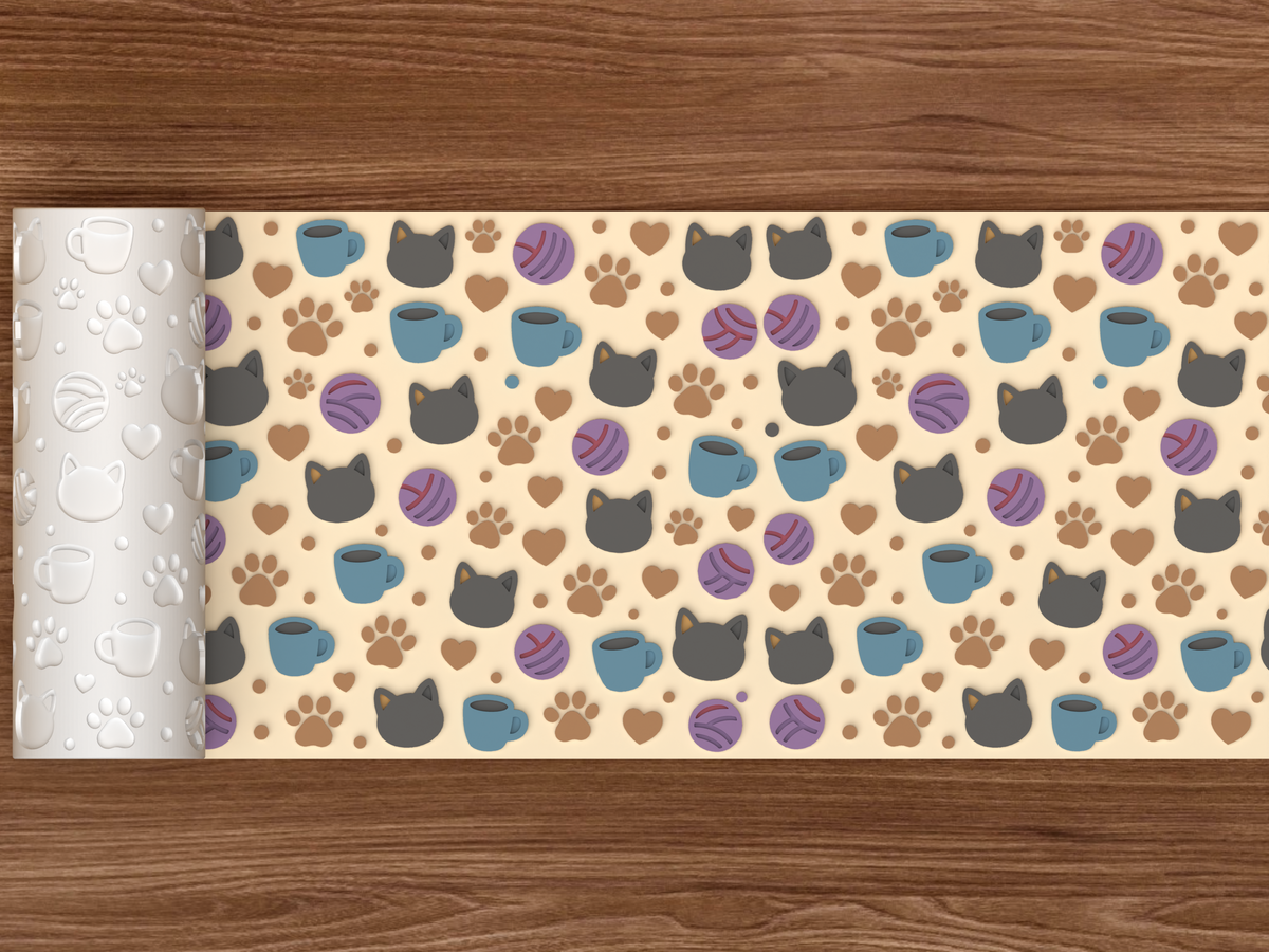 Cat Cafe Textured Roller STL File - 02 wide shot emboss colored