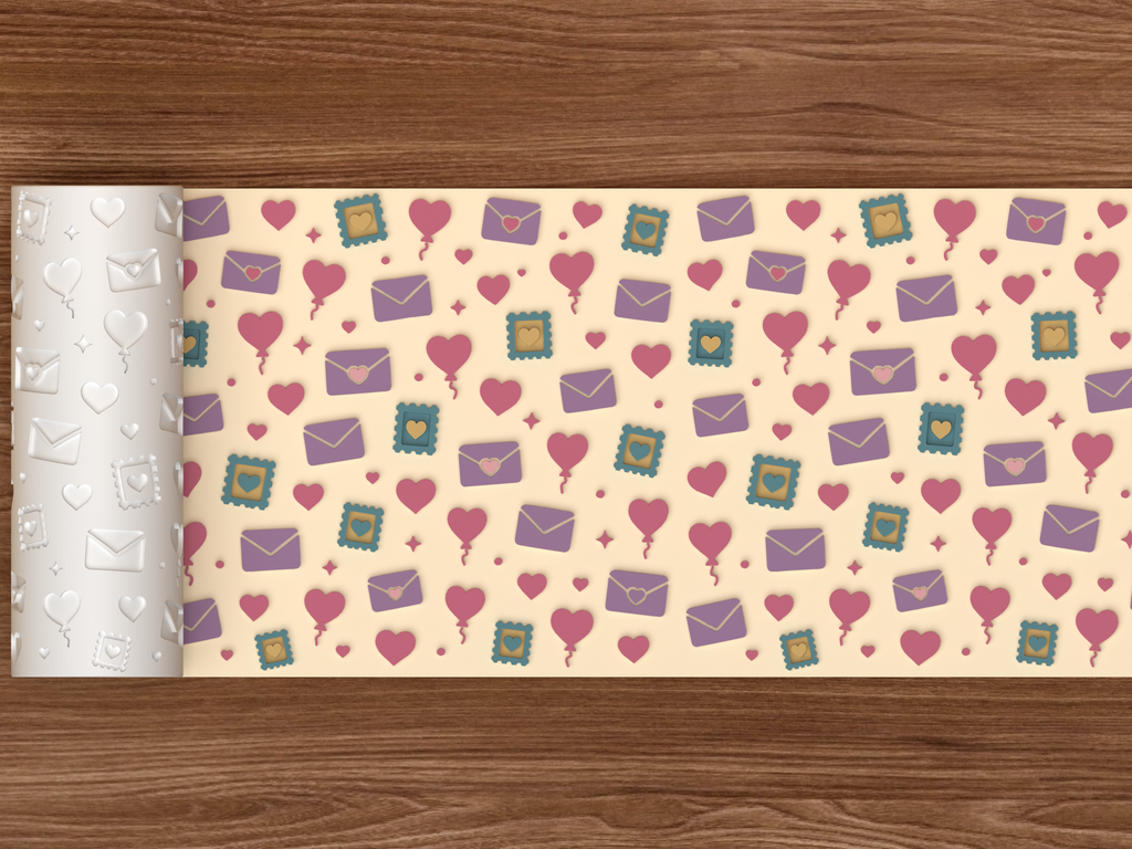 Valentine Love Letters Textured Roller STL File - 02 wide shot emboss colored