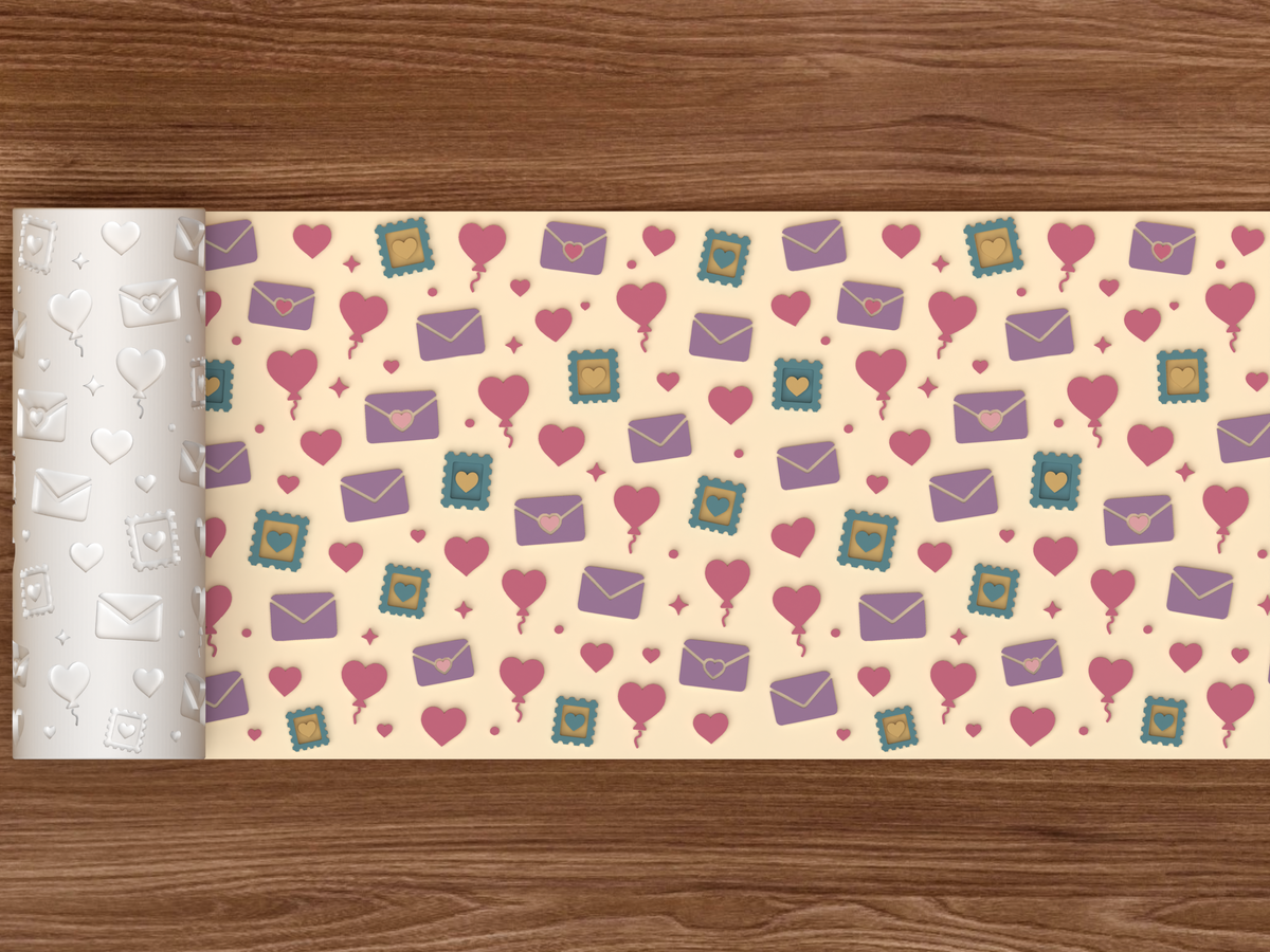 Valentine Love Letters Textured Roller STL File - 02 wide shot emboss colored