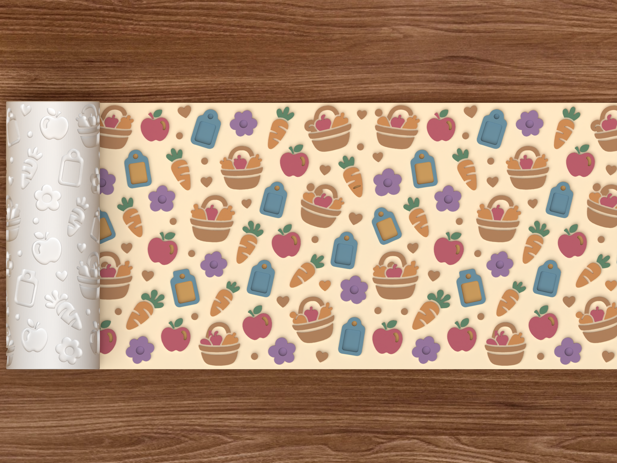 Farmers Market Harvest Textured Roller STL File - 02 wide shot emboss colored